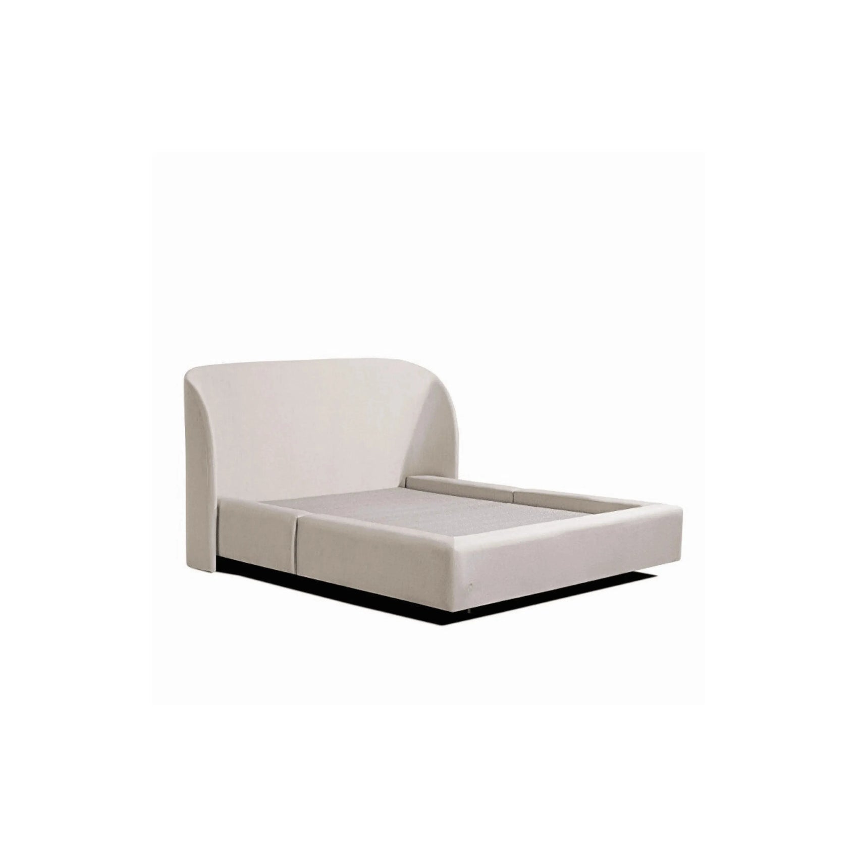 Cama Concha com cabeceira orgânica estofada em curva suave – disponível em Casal, Queen e King