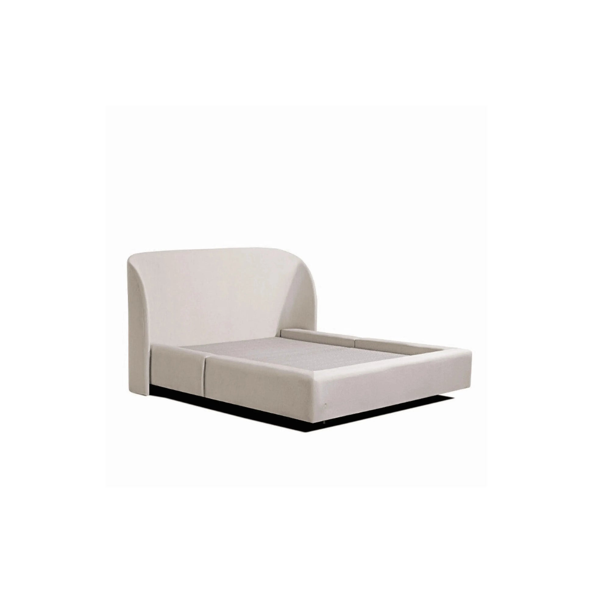 Cama Concha com cabeceira orgânica estofada em curva suave – disponível em Casal, Queen e King