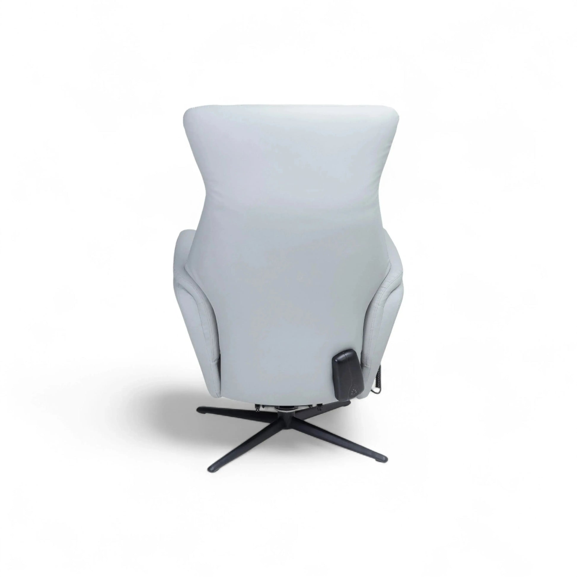 Poltrona Elétrica Cronus – poltrona em couro prata com chaise extensível e base metálica giratória