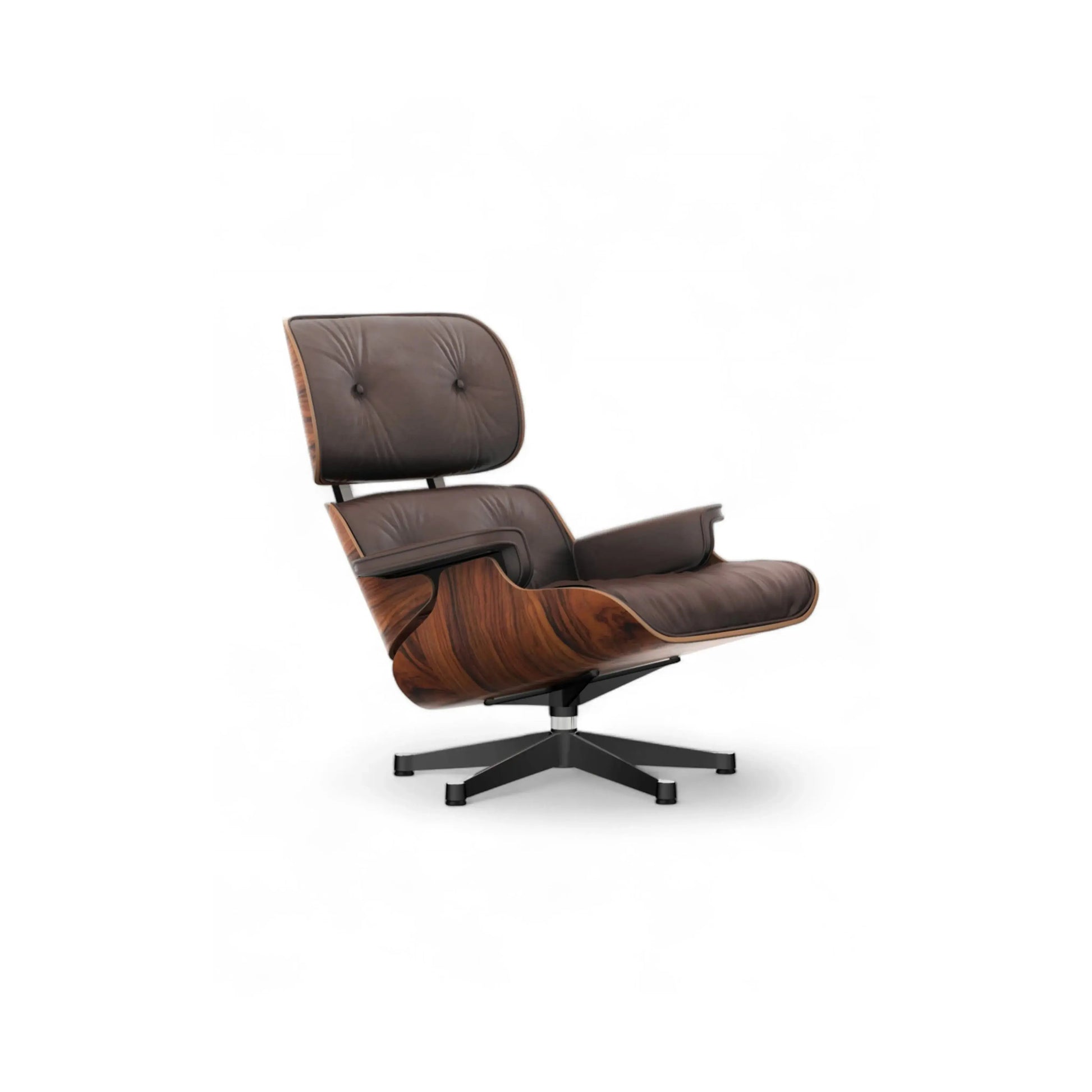 Poltrona Charles Eames – ícone do design com estrutura em madeira moldada, couro e puff incluso