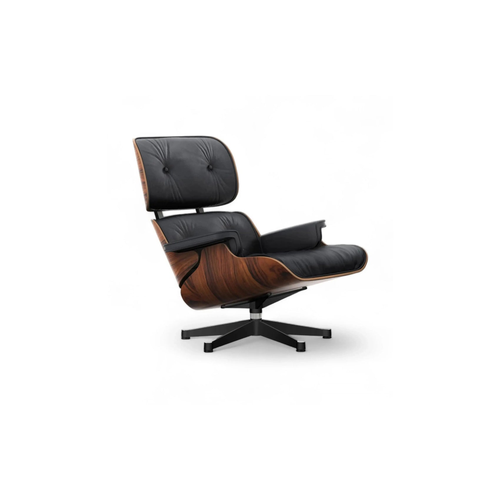 Poltrona Charles Eames – ícone do design com estrutura em madeira moldada, couro e puff incluso