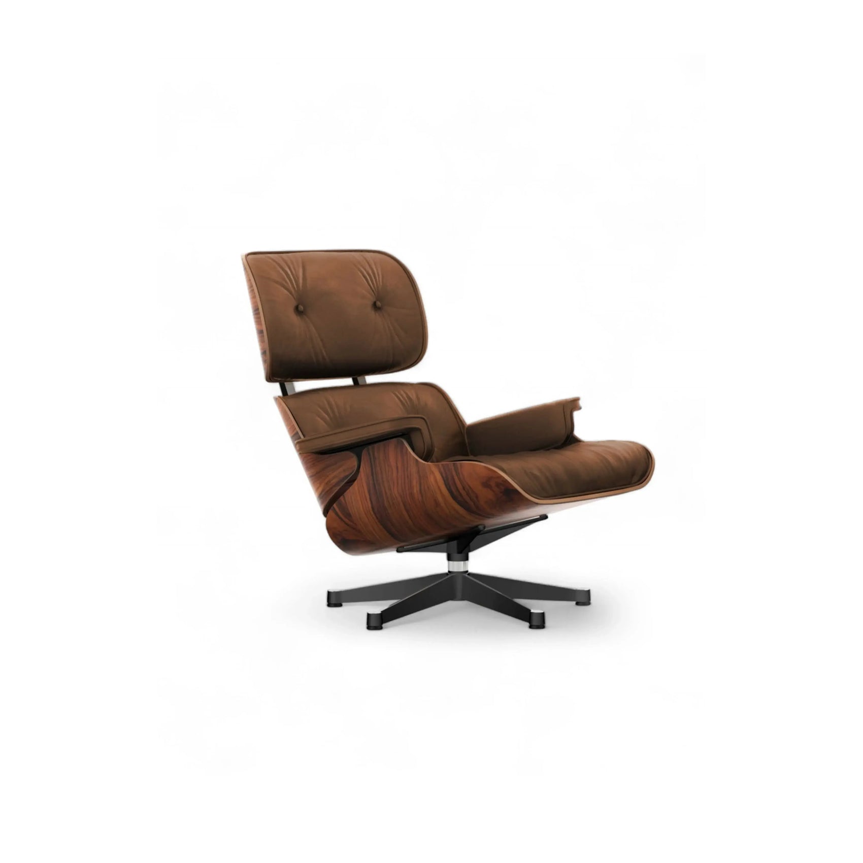Poltrona Charles Eames – ícone do design com estrutura em madeira moldada, couro e puff incluso