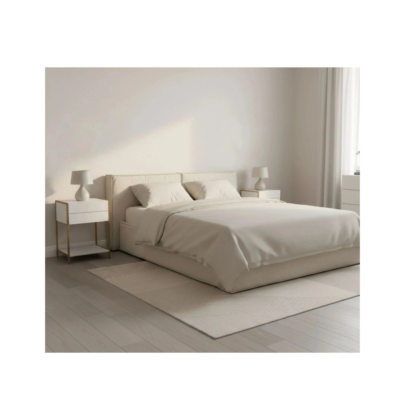 Cama Diana – cama estofada elegante com cabeceira de design marcante