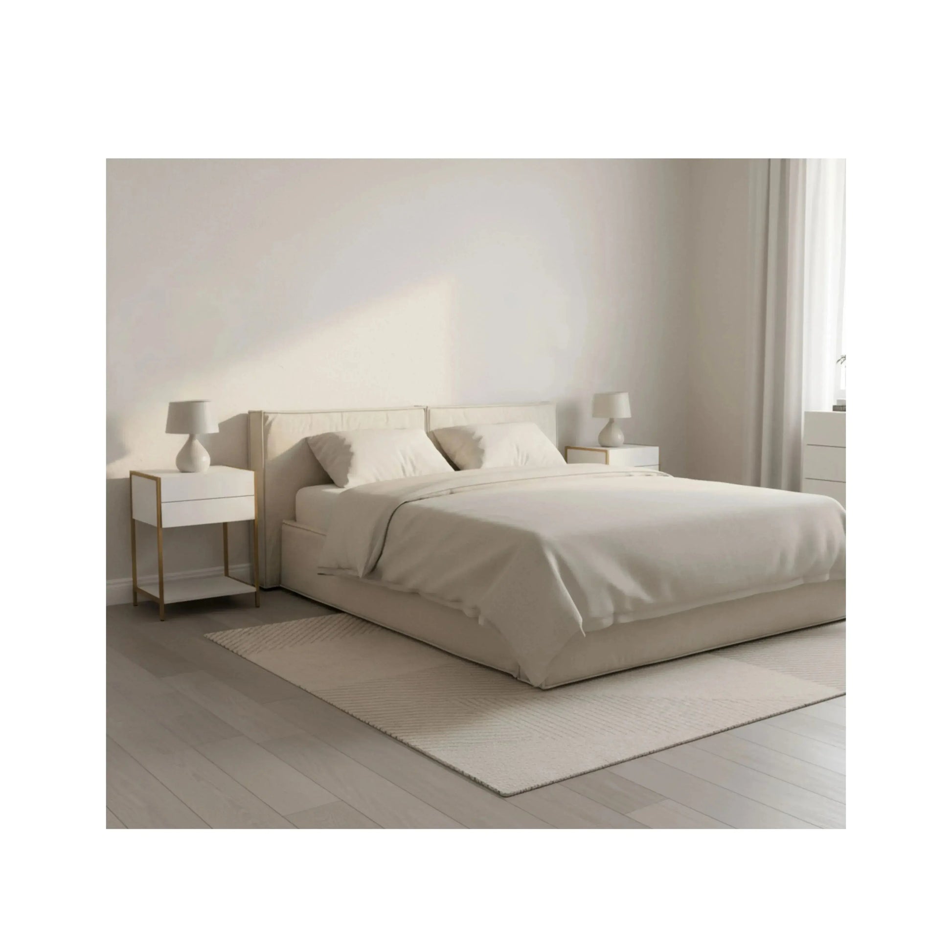 Cama Diana – cama estofada elegante com cabeceira de design marcante