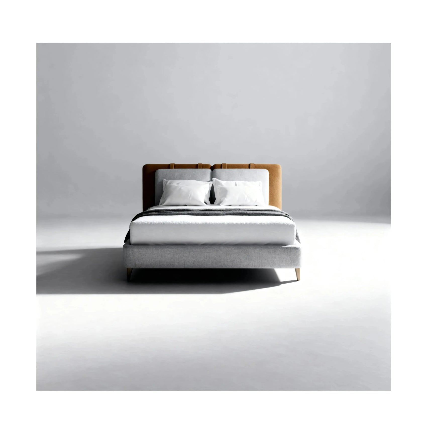 Cama Dina – cama estofada com cabeceira imponente e design curvilíneo