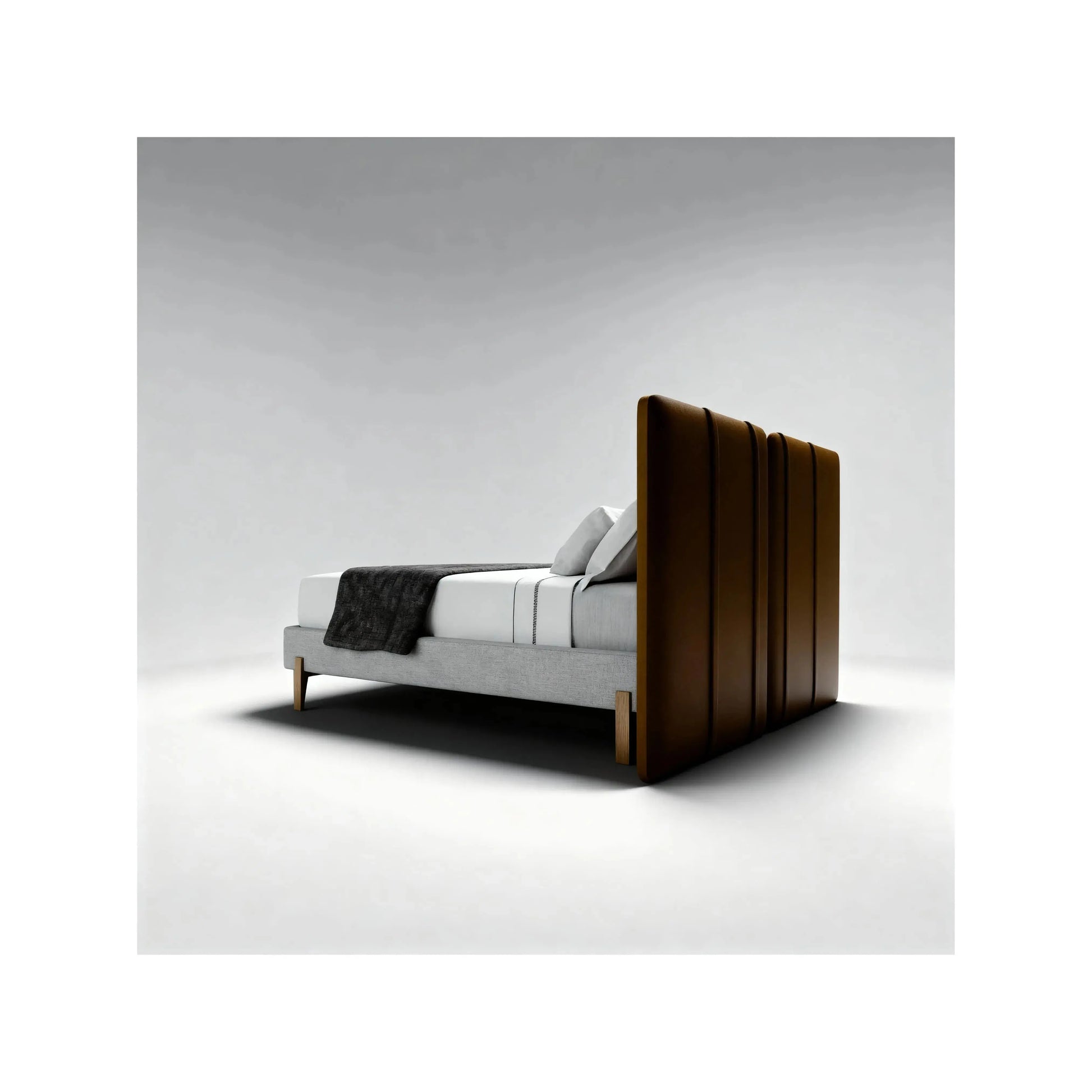 Cama Dina – cama estofada com cabeceira imponente e design curvilíneo
