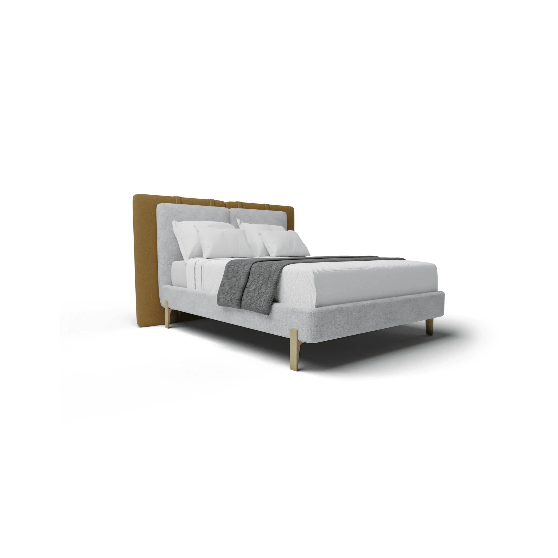 Cama Dina – cama estofada com cabeceira imponente e design curvilíneo