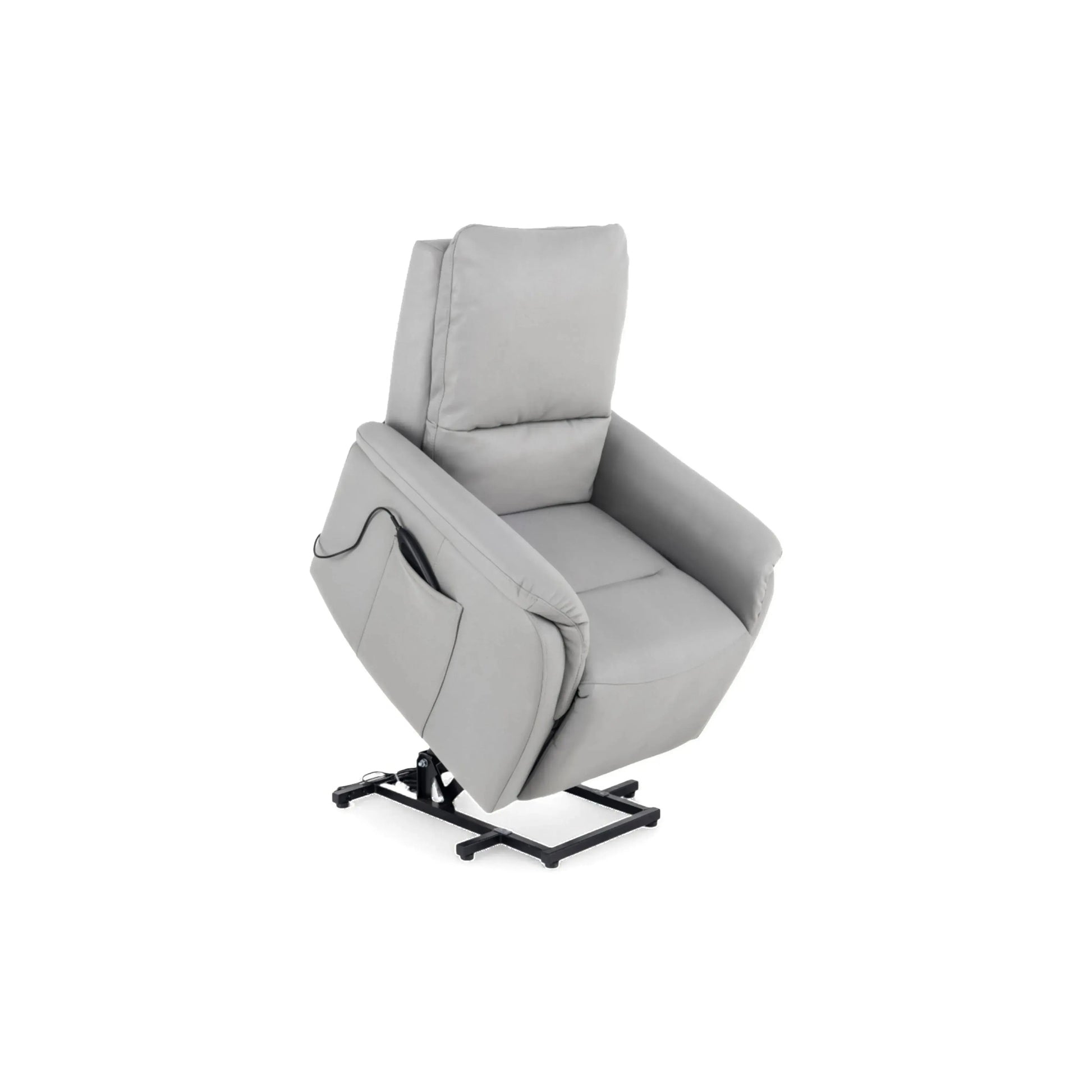 Poltrona Elétrica Domus em courino cinza diamante com chaise extensível e sistema lifting