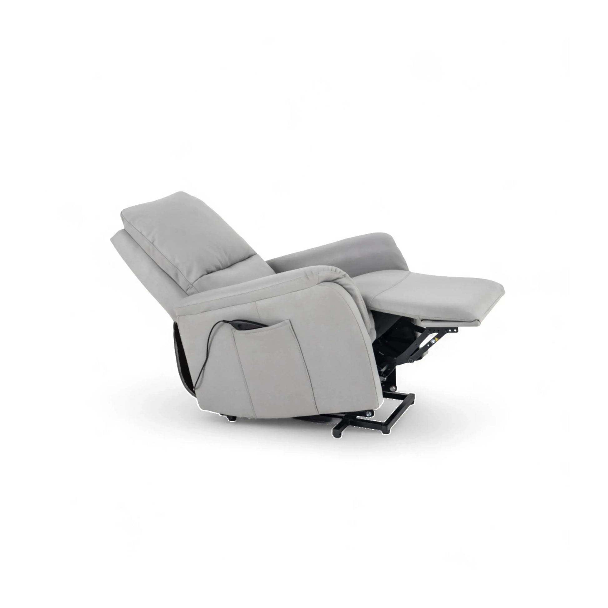 Poltrona Elétrica Domus em courino cinza diamante com chaise extensível e sistema lifting