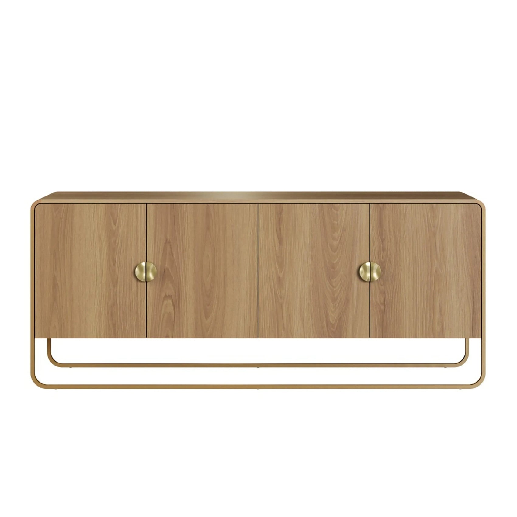 Balcão Buffet Dalia 180cm acabamento Hanover/Dourado com 4 portas e pés metálicos dourados