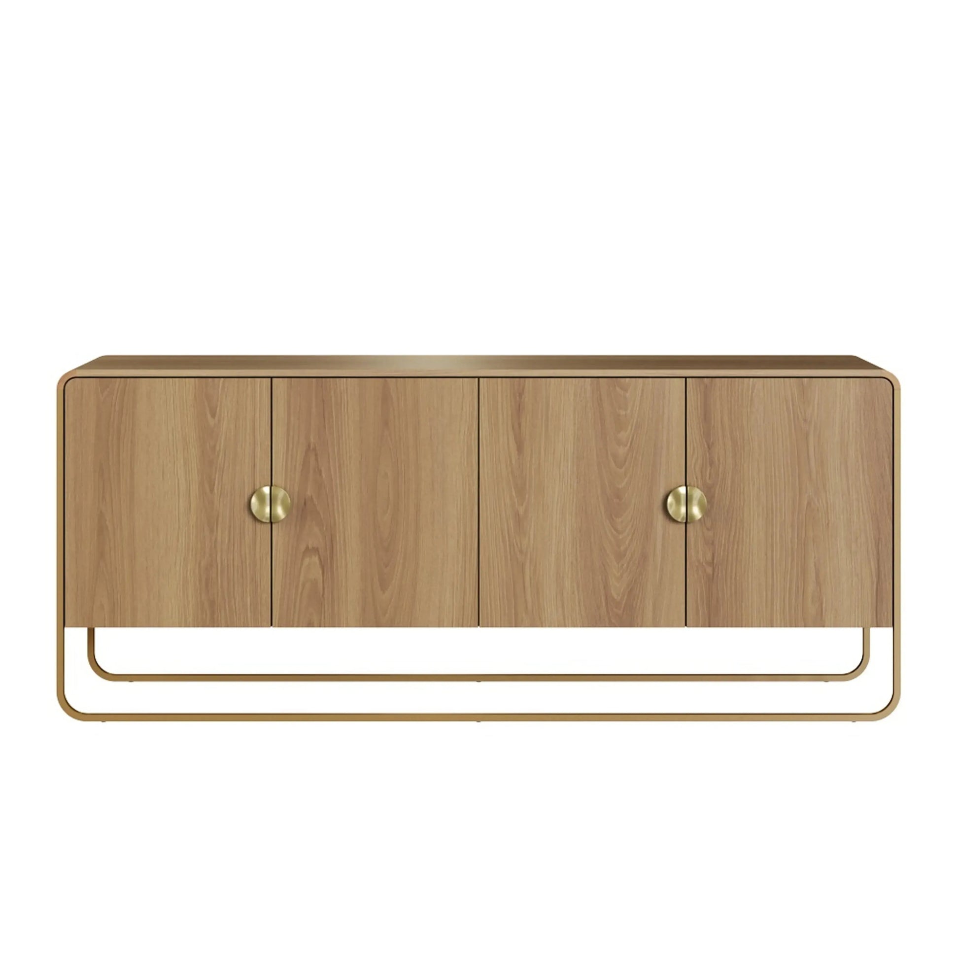 Balcão Buffet Dalia 180cm acabamento Hanover/Dourado com 4 portas e pés metálicos dourados