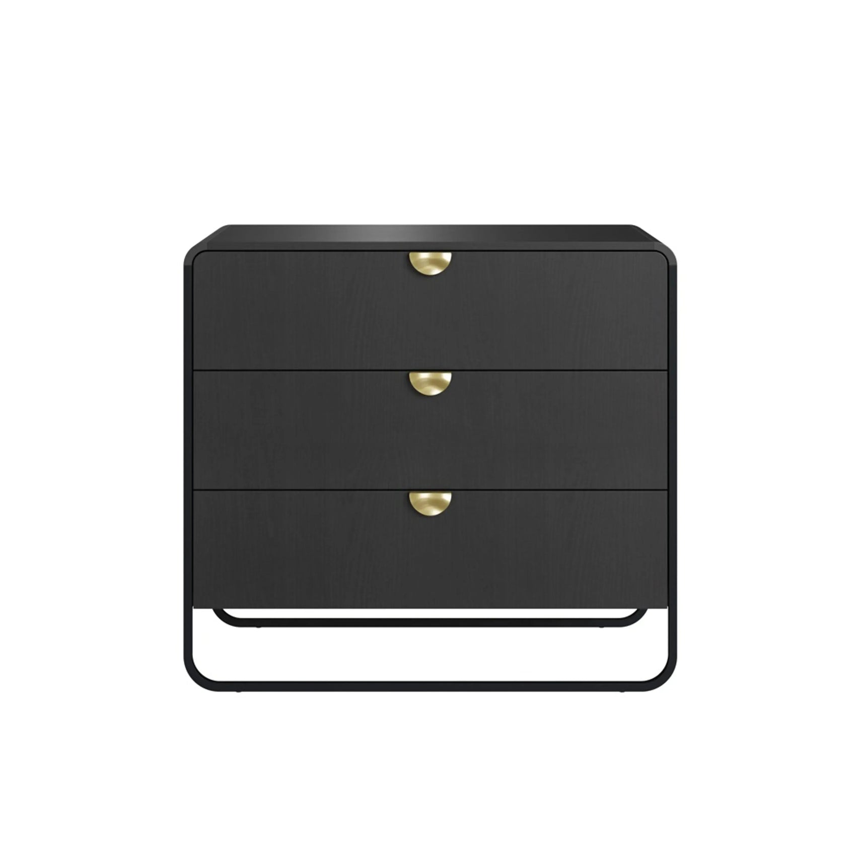 Cômoda Dalia 3 Gavetas 90cm acabamento Nero/Preto com pés metálicos e design orgânico
