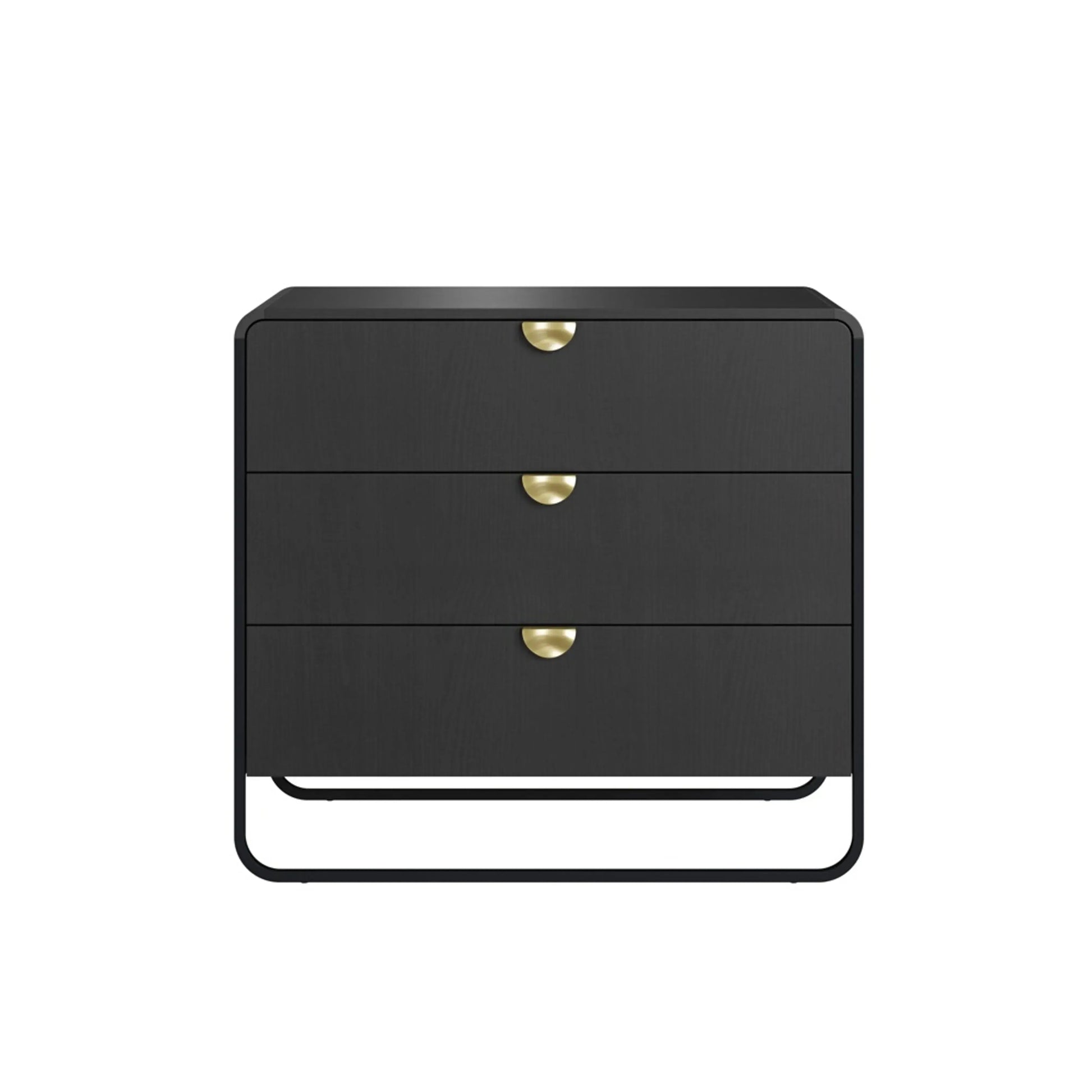 Cômoda Dalia 3 Gavetas 90cm acabamento Nero/Preto com pés metálicos e design orgânico
