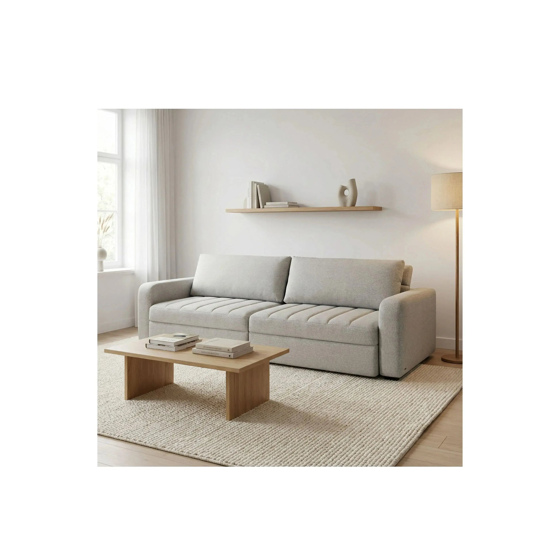Sofá Elios – sofá retrátil com design contemporâneo elegante e guias de aço escovado