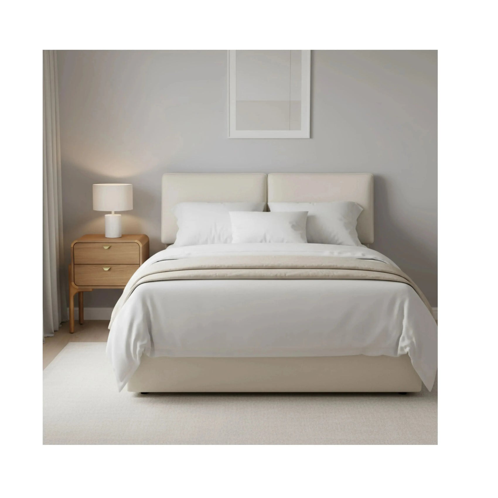Cama Apollo em madeira maciça com cabeceira alta e design clean moderno