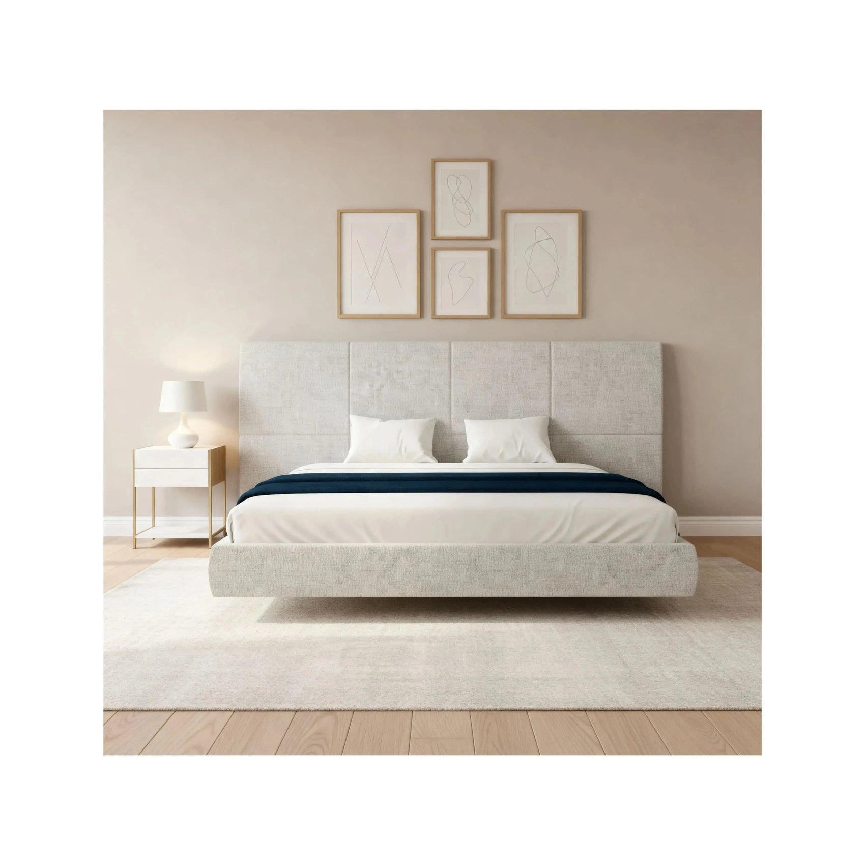 Cama Ellie – cama estofada com design limpo e despojado contemporâneo