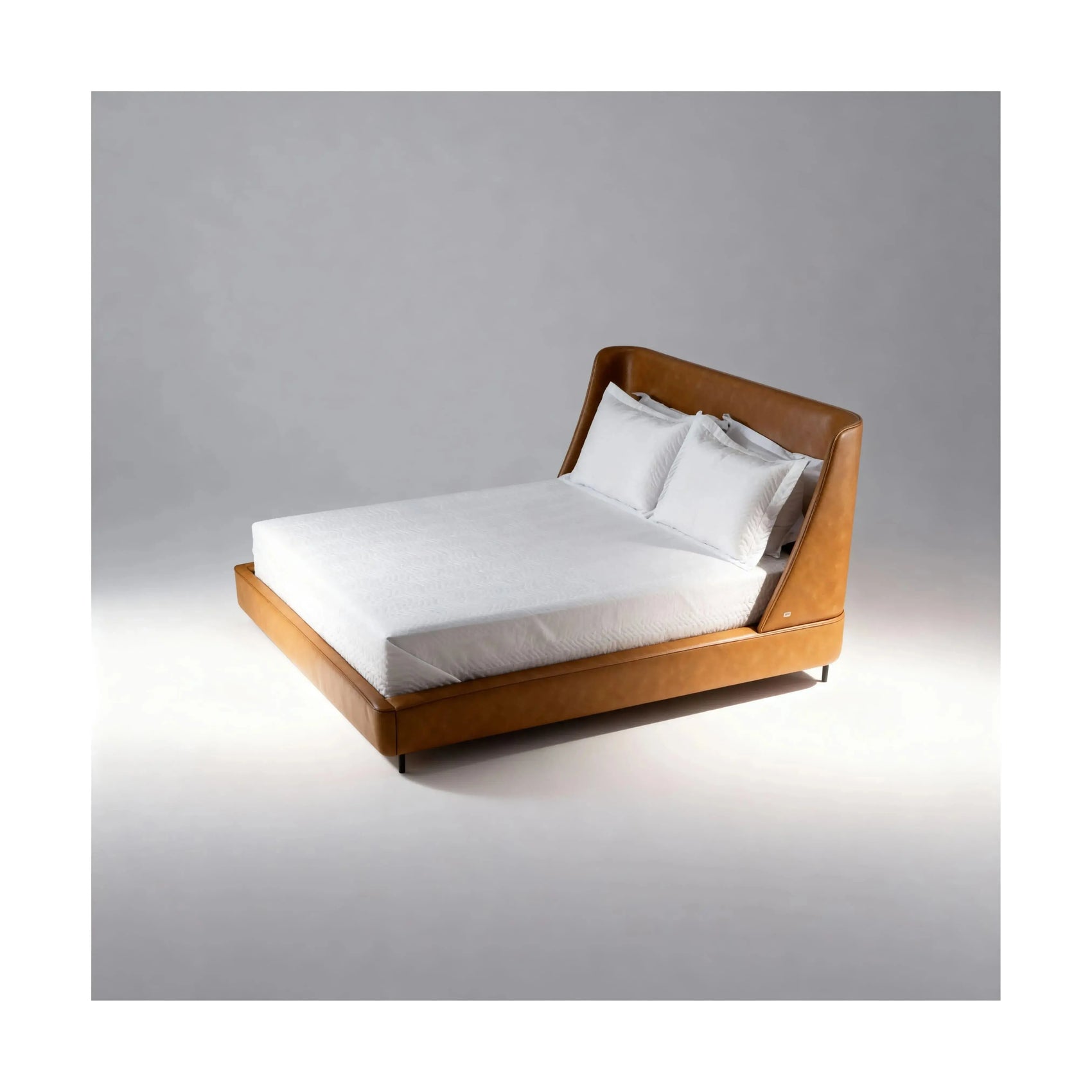 Cama Elodie – cama estofada com pés de metal e cabeceira alta de 112 cm