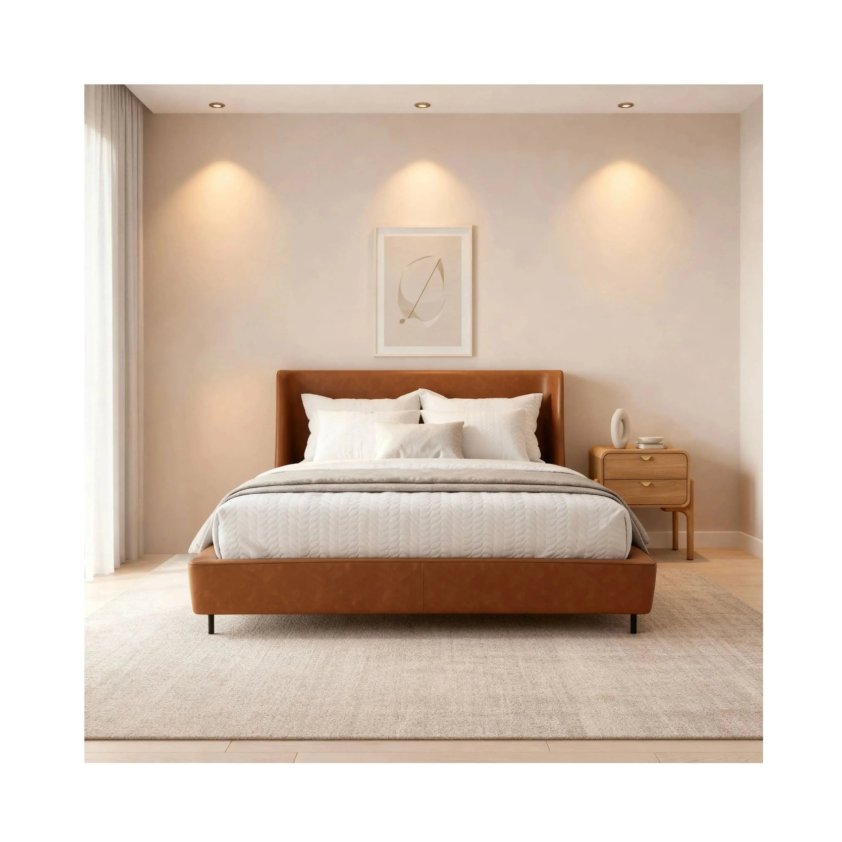 Cama Elodie – cama estofada com pés de metal e cabeceira alta de 112 cm