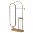 Espelho de chão com moldura oval alongada, arco de aço com gancho e base de madeira