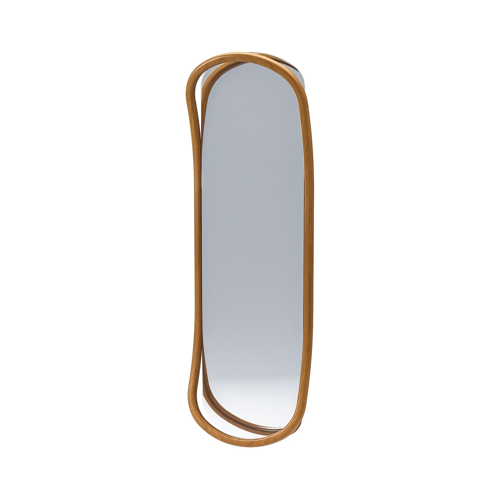 Moldura de espelho oval marrom com moldura dupla em perspectiva