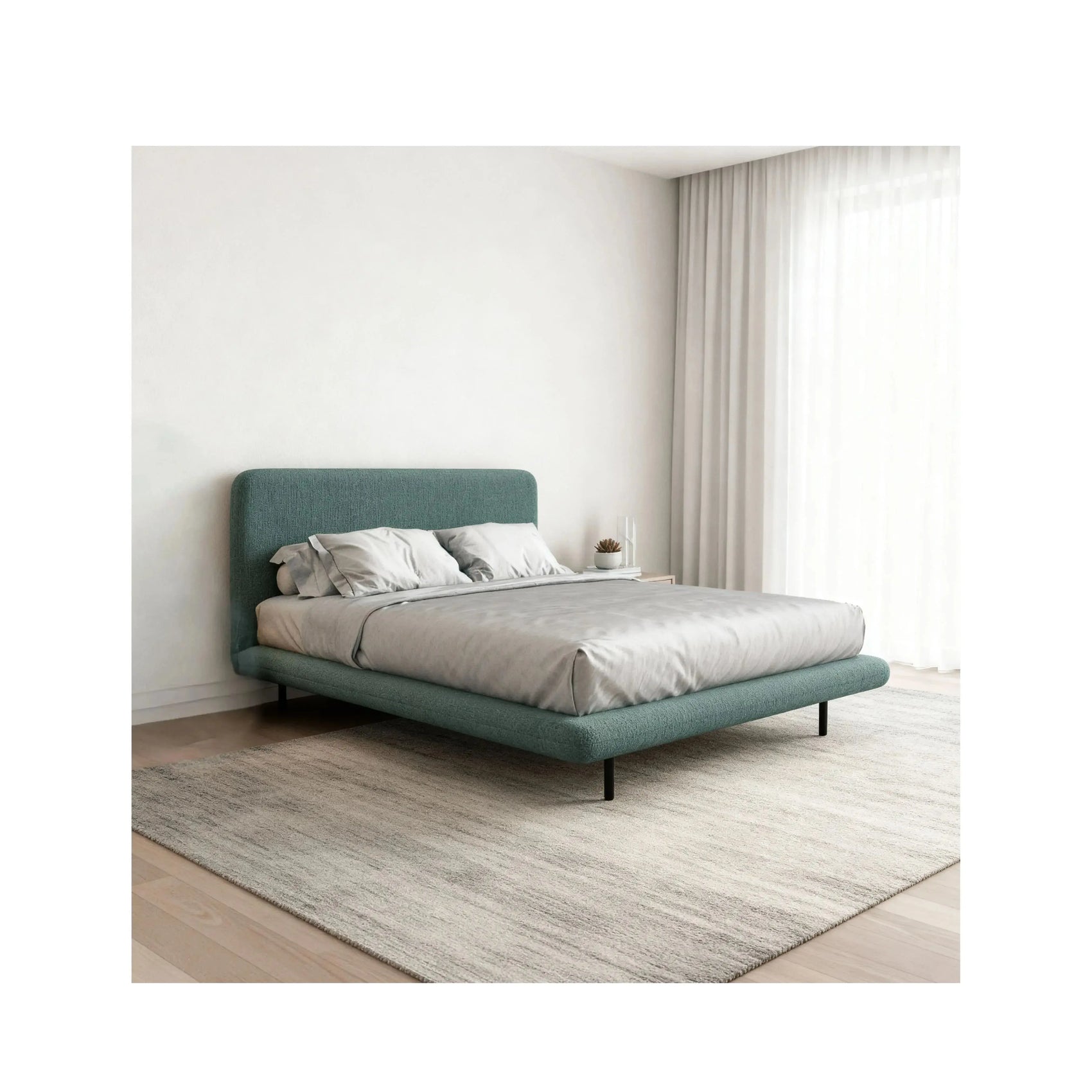 Cama Eudora – cama estofada retilínea com design contemporâneo e clean