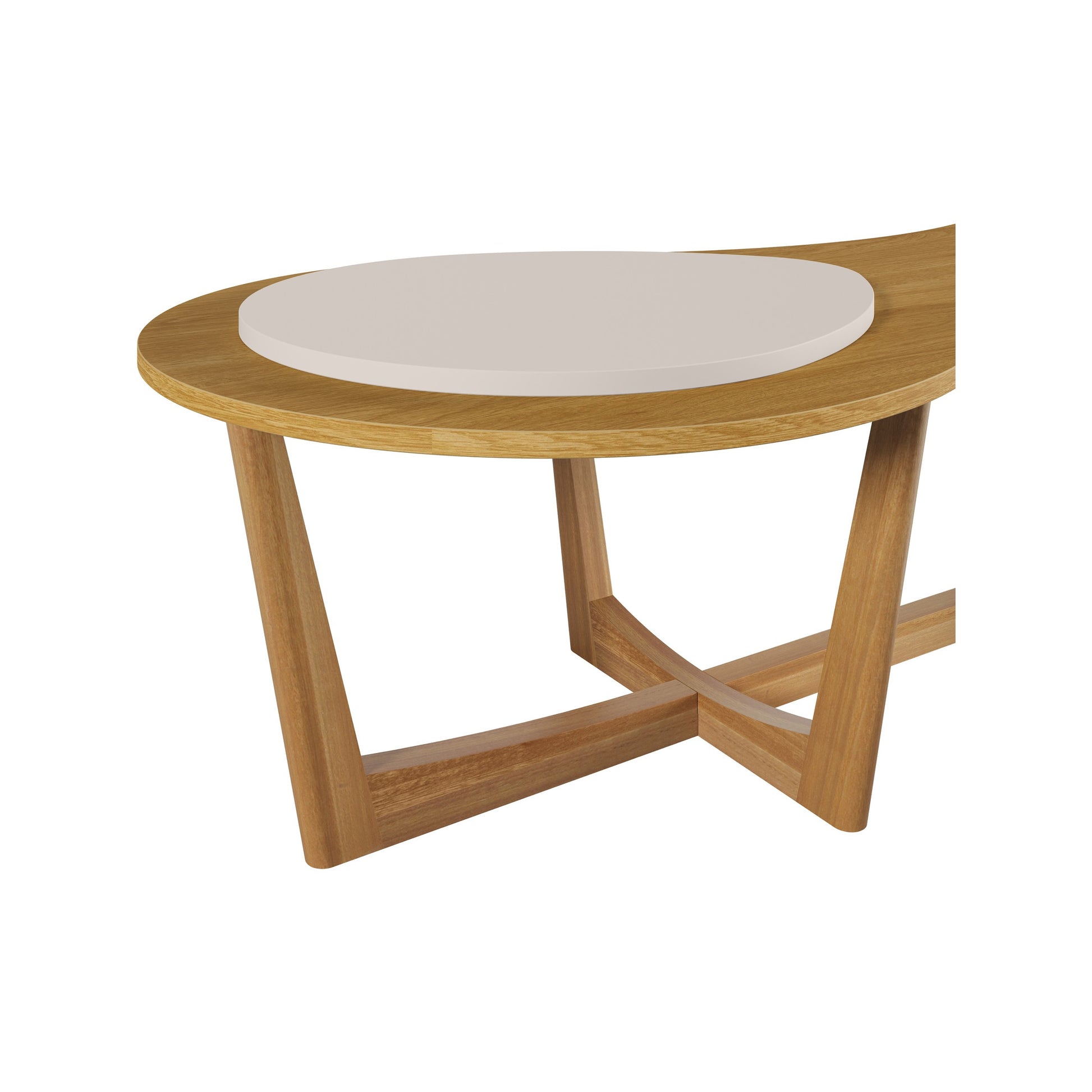 Detalhe da sobreposição do tampo sobre a base da Mesa de centro