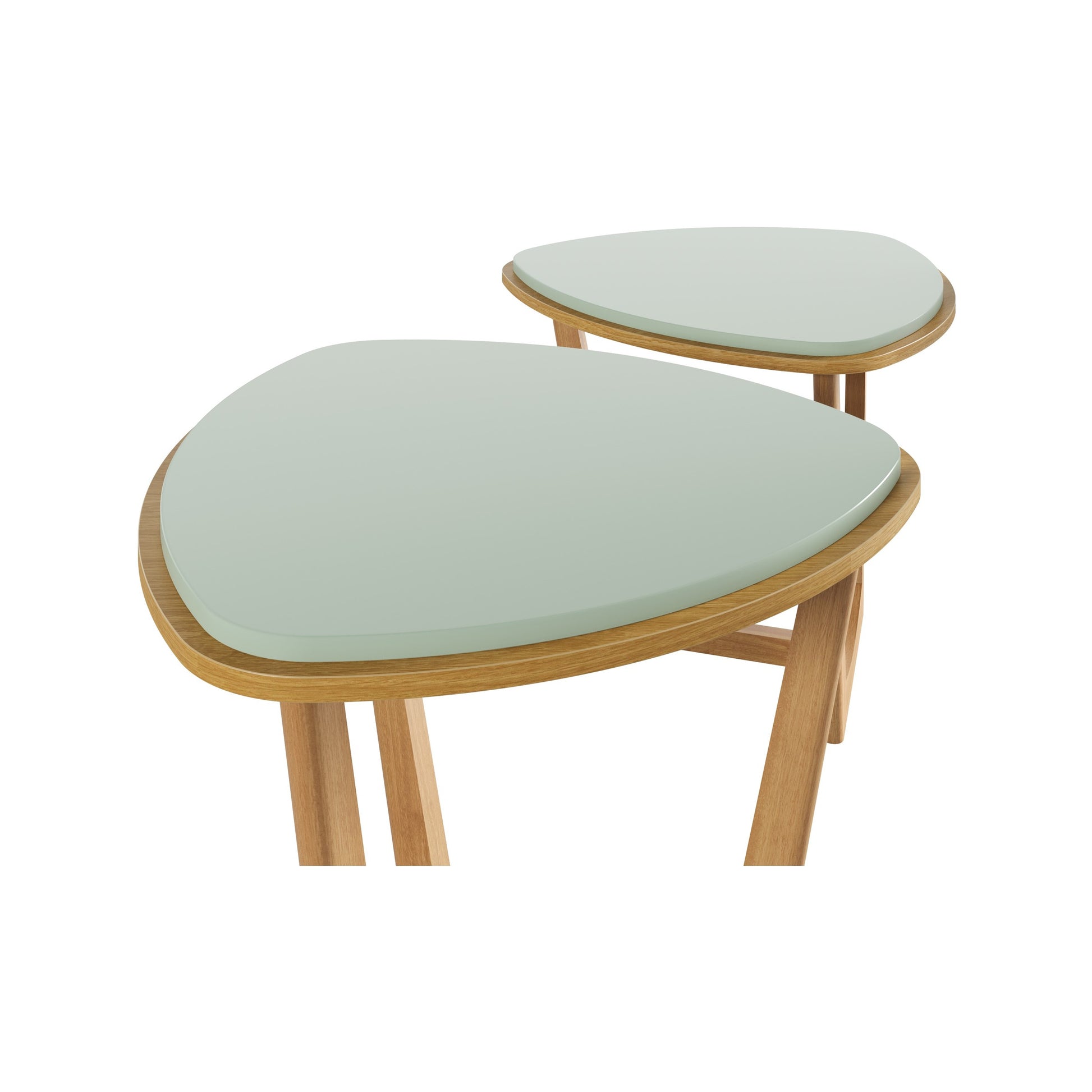 Detalhe da sobreposição do tampo sobre a base da Mesa lateral