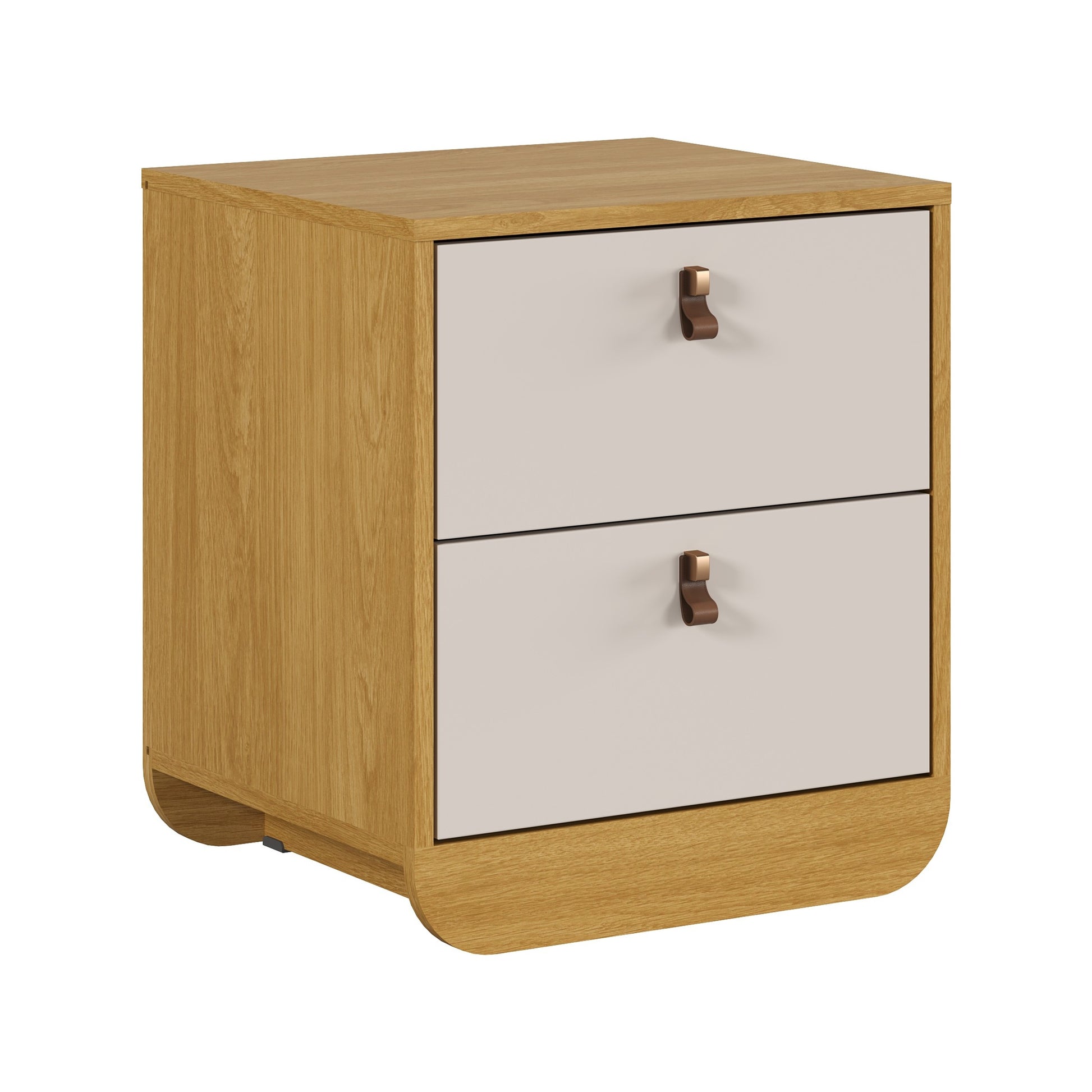 Mesa de cabeceira de 2 gavetas com corpo Carvalho Natural e frentes Off White