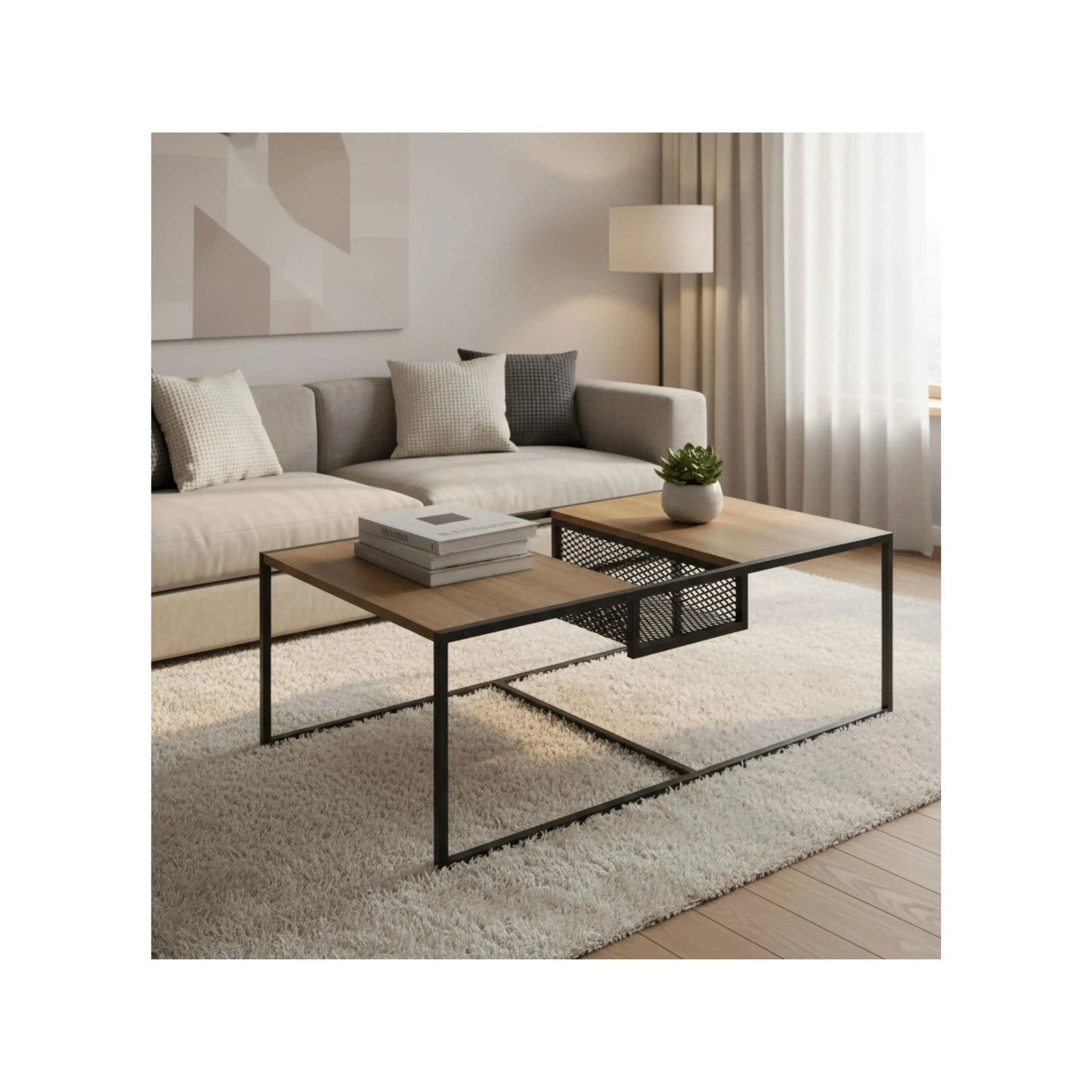 Mesa de Centro Forge metal e madeira – Artesano
