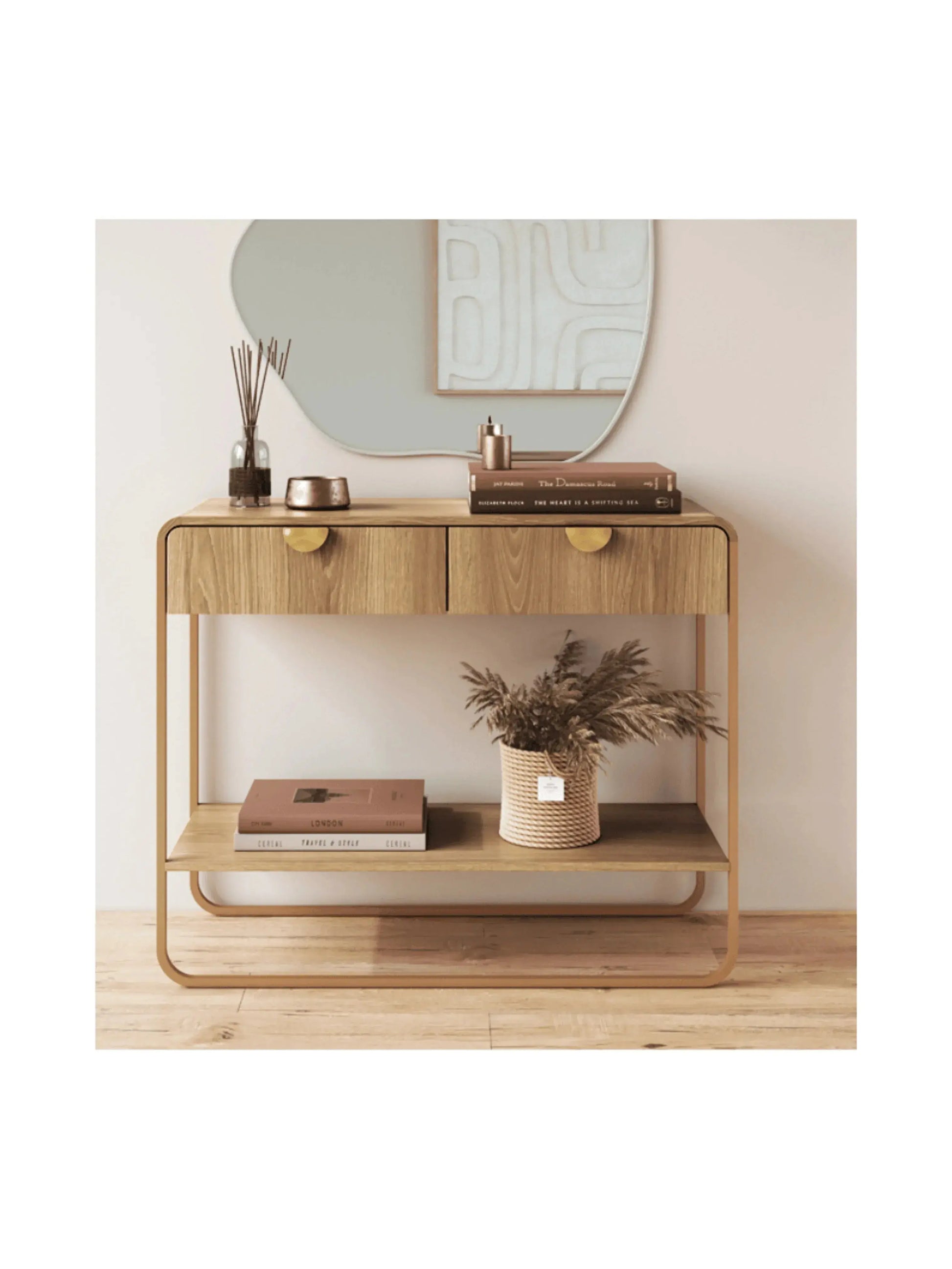 Aparador Dalia 100cm 2 Gavetas acabamento Hanover/Dourado com pés metálicos dourados
