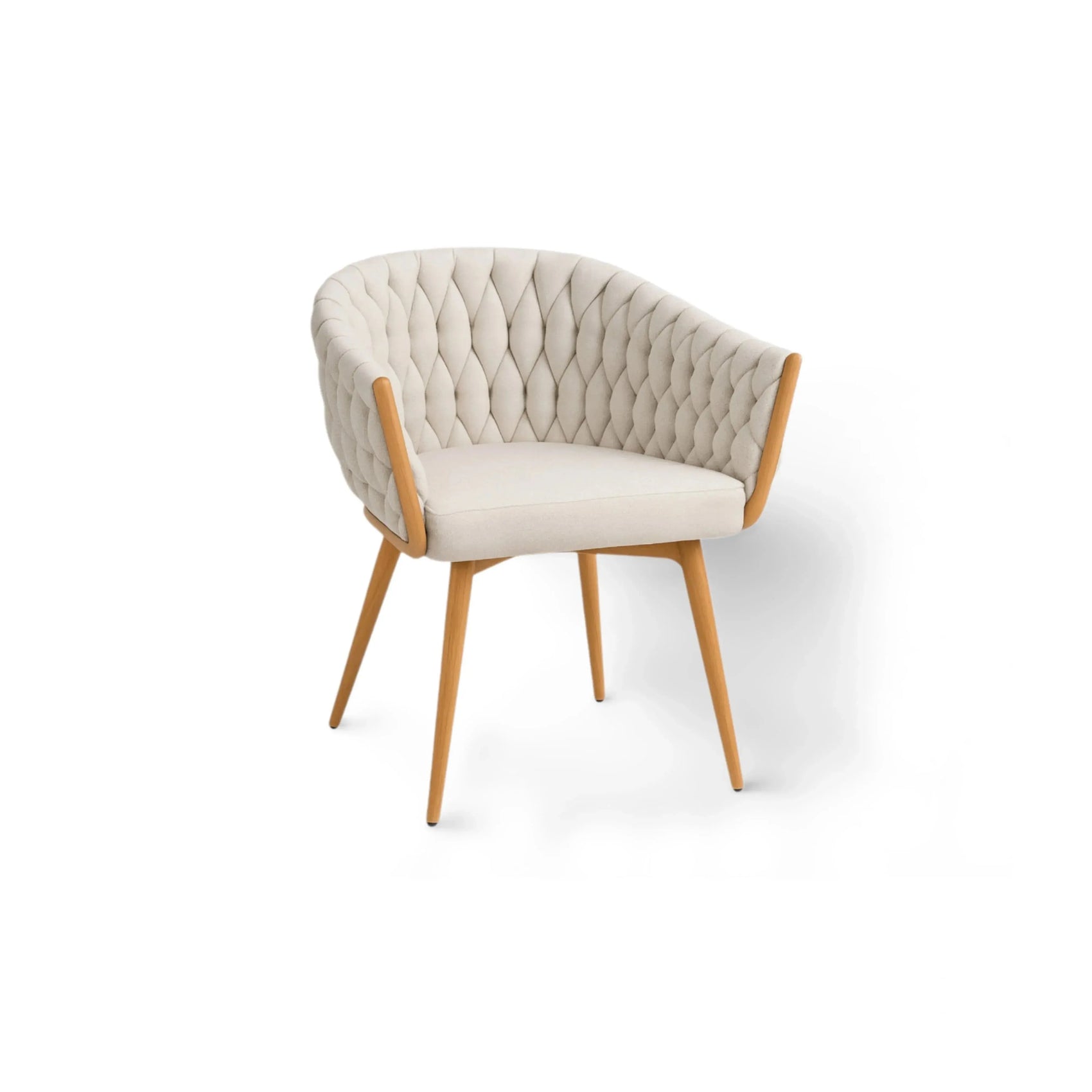 Cadeira Orla – cadeira de jantar com design orgânico e revestimento em bouclé