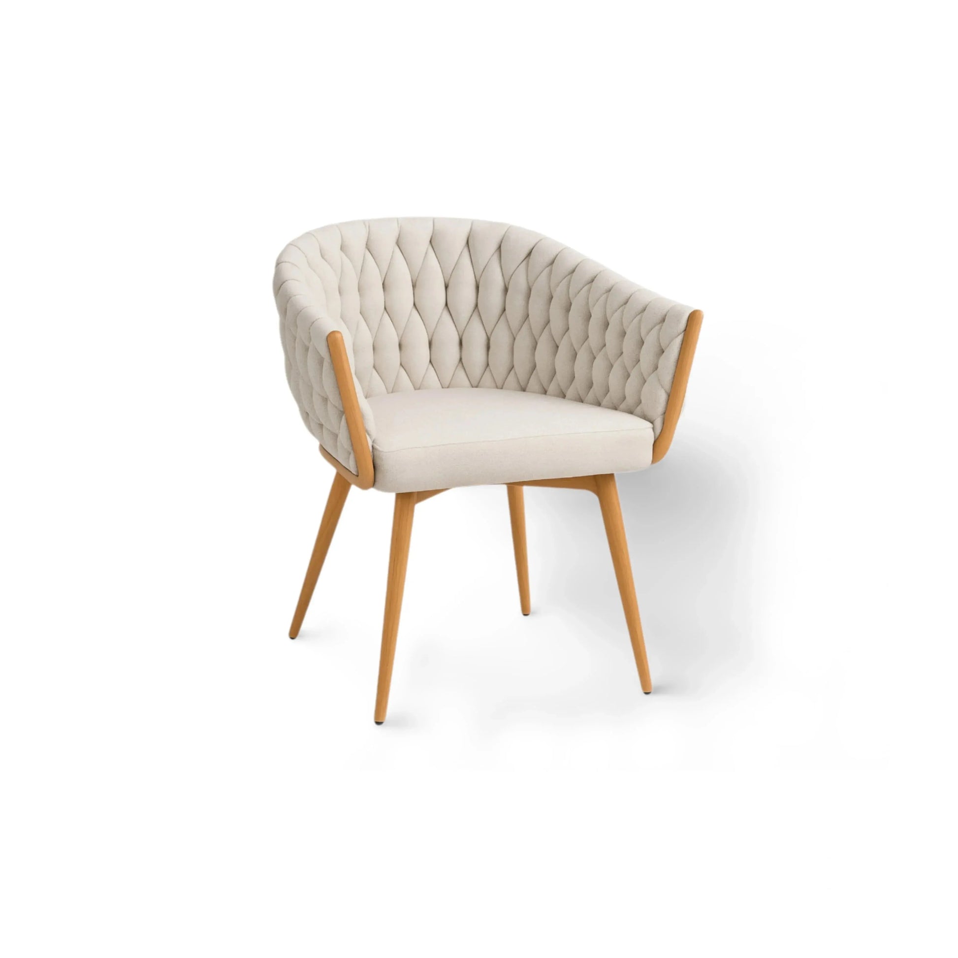 Cadeira Orla – cadeira de jantar com design orgânico e revestimento em bouclé