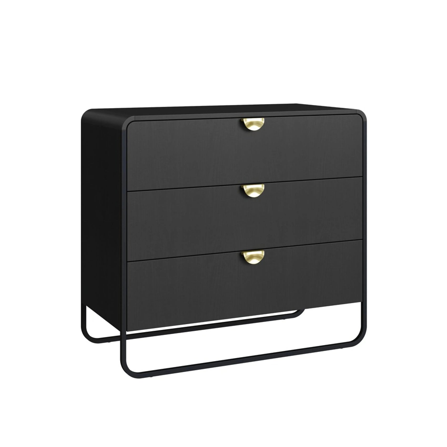 Cômoda Dalia 3 Gavetas 90cm acabamento Nero/Preto com pés metálicos e design orgânico