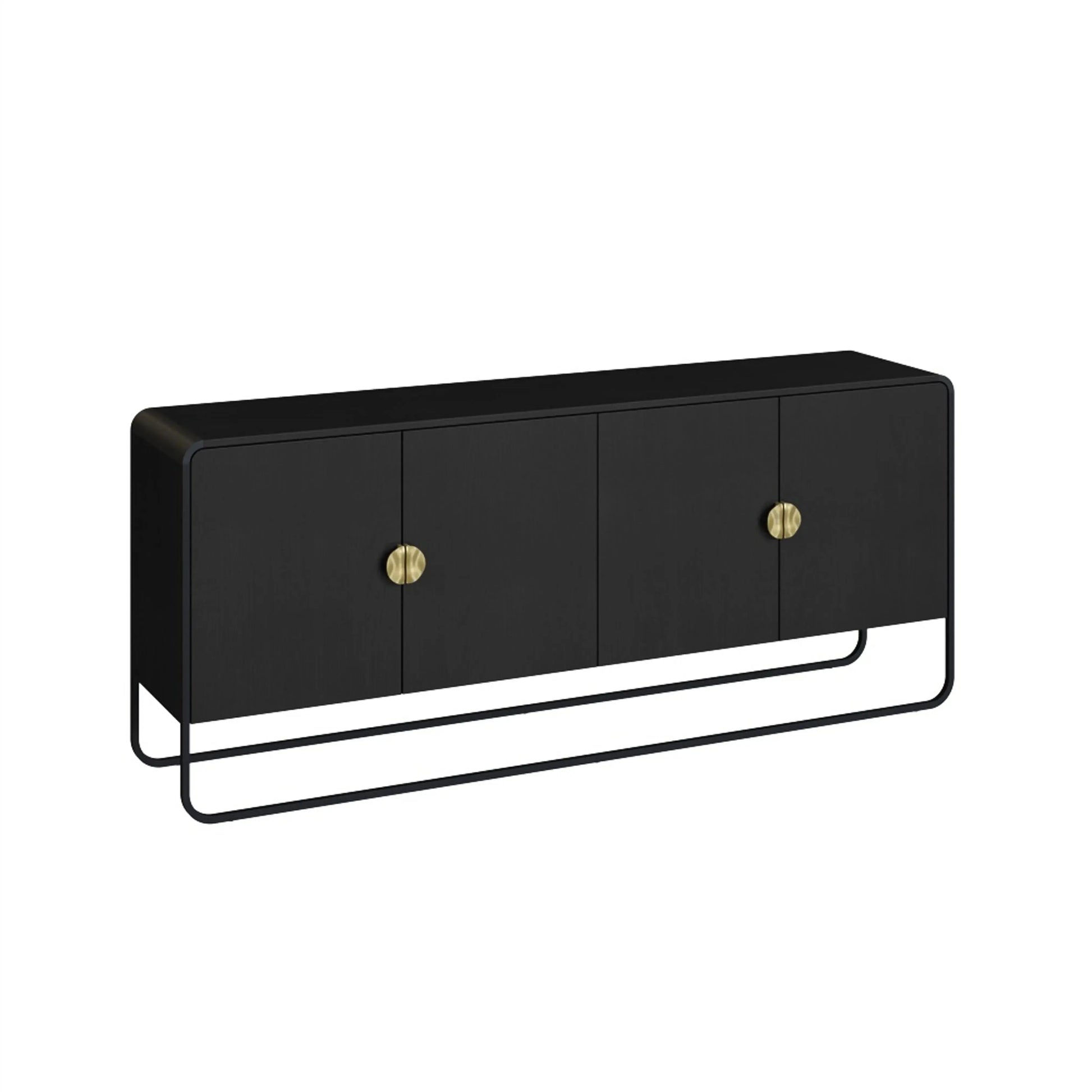 Balcão Buffet Dalia 180cm acabamento Nero/Preto com 4 portas e pés metálicos