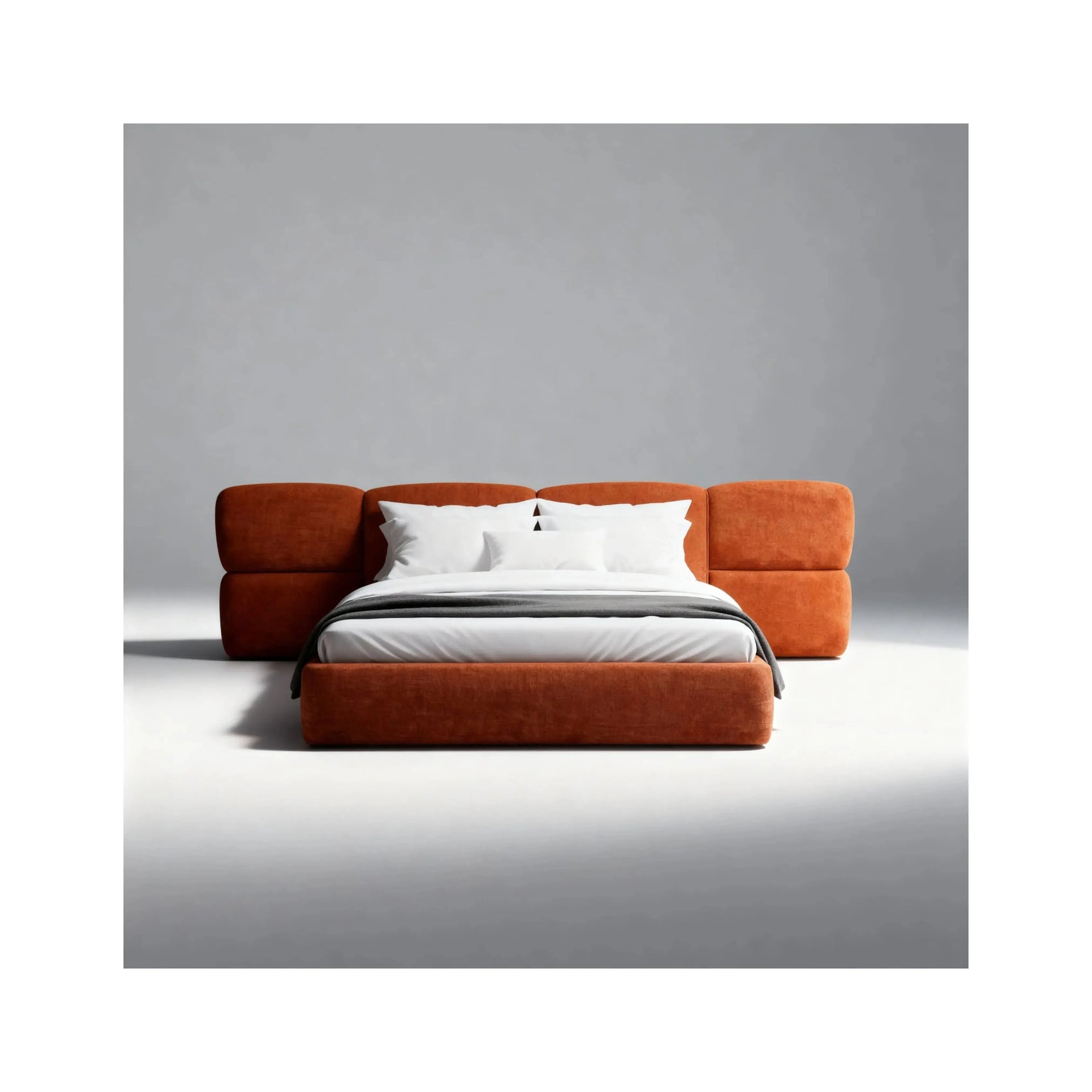 Cama Hug – cama estofada com cabeceira painel ampla e bordas curvas