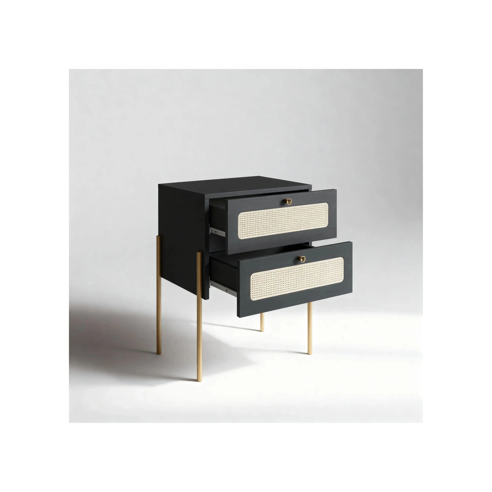 Mesa de Cabeceira Ipê 2 Gavetas Nero pés metal – Artesano