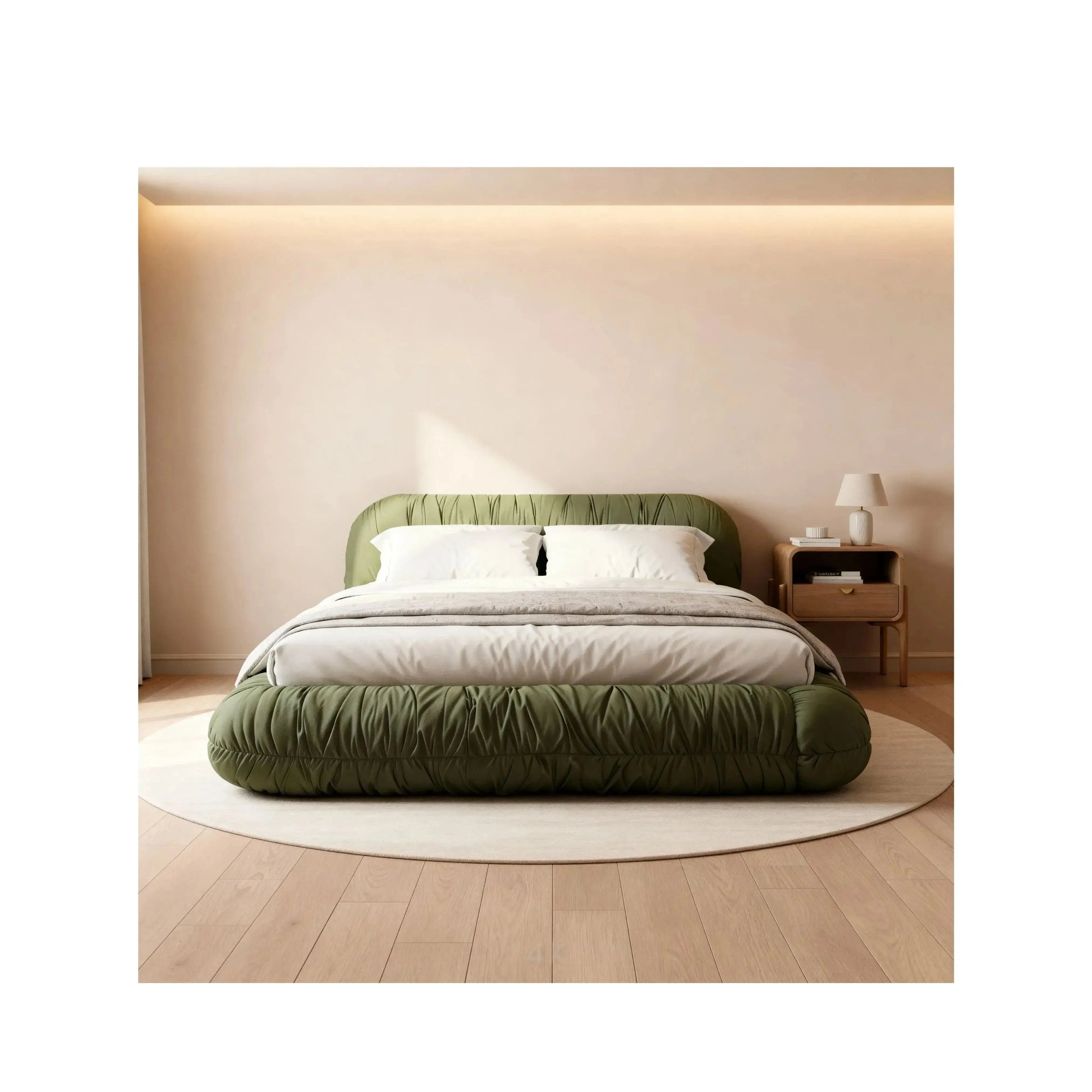 Cama Juno – cama estofada minimalista com linhas limpas e design sofisticado