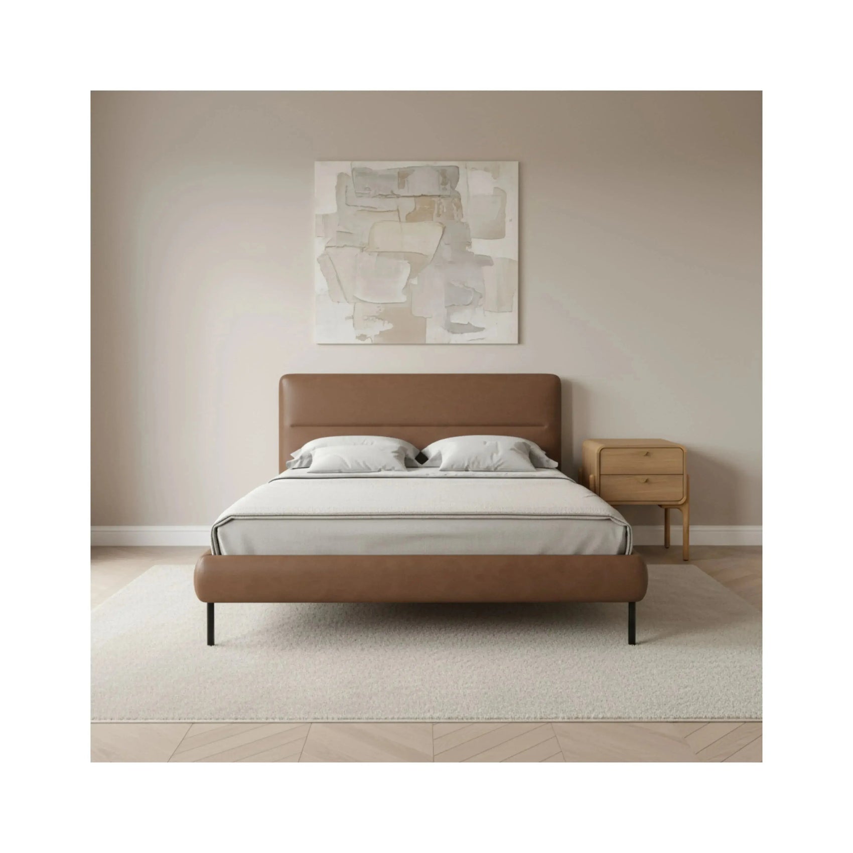 Cama Kali – cama estofada retilínea com pés de aço e design contemporâneo