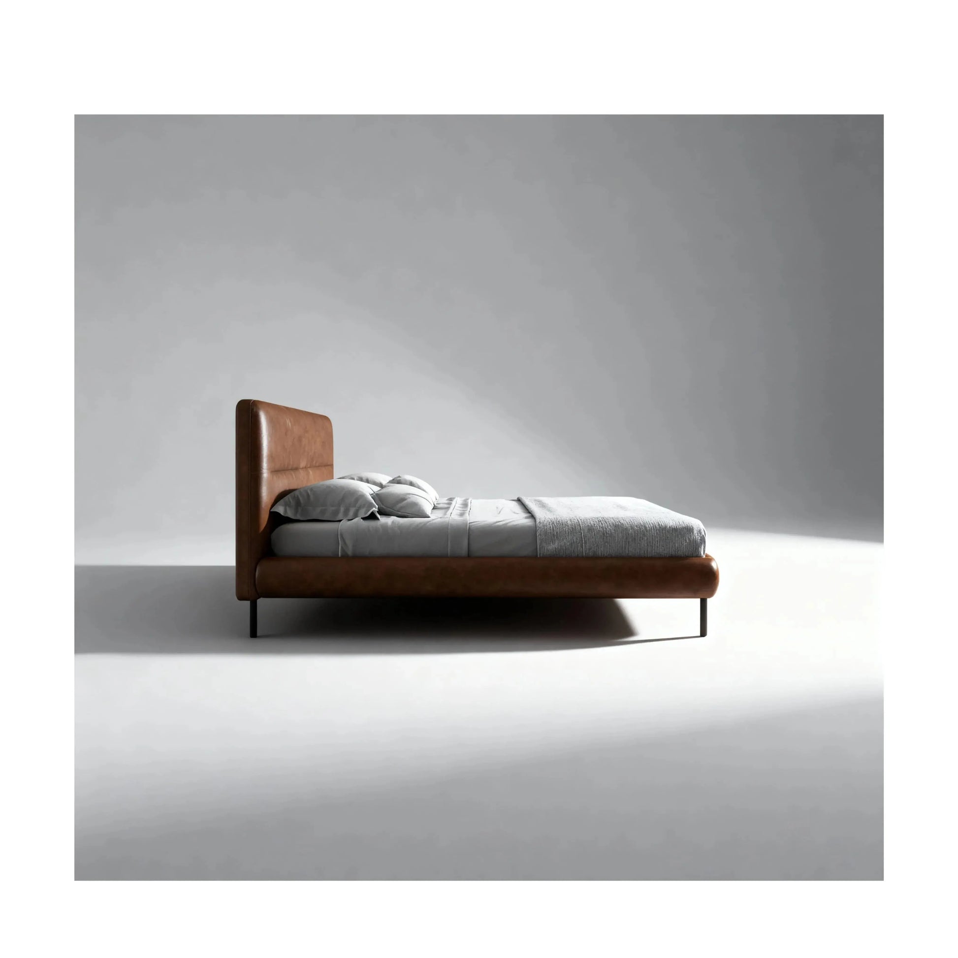 Cama Kali – cama estofada retilínea com pés de aço e design contemporâneo