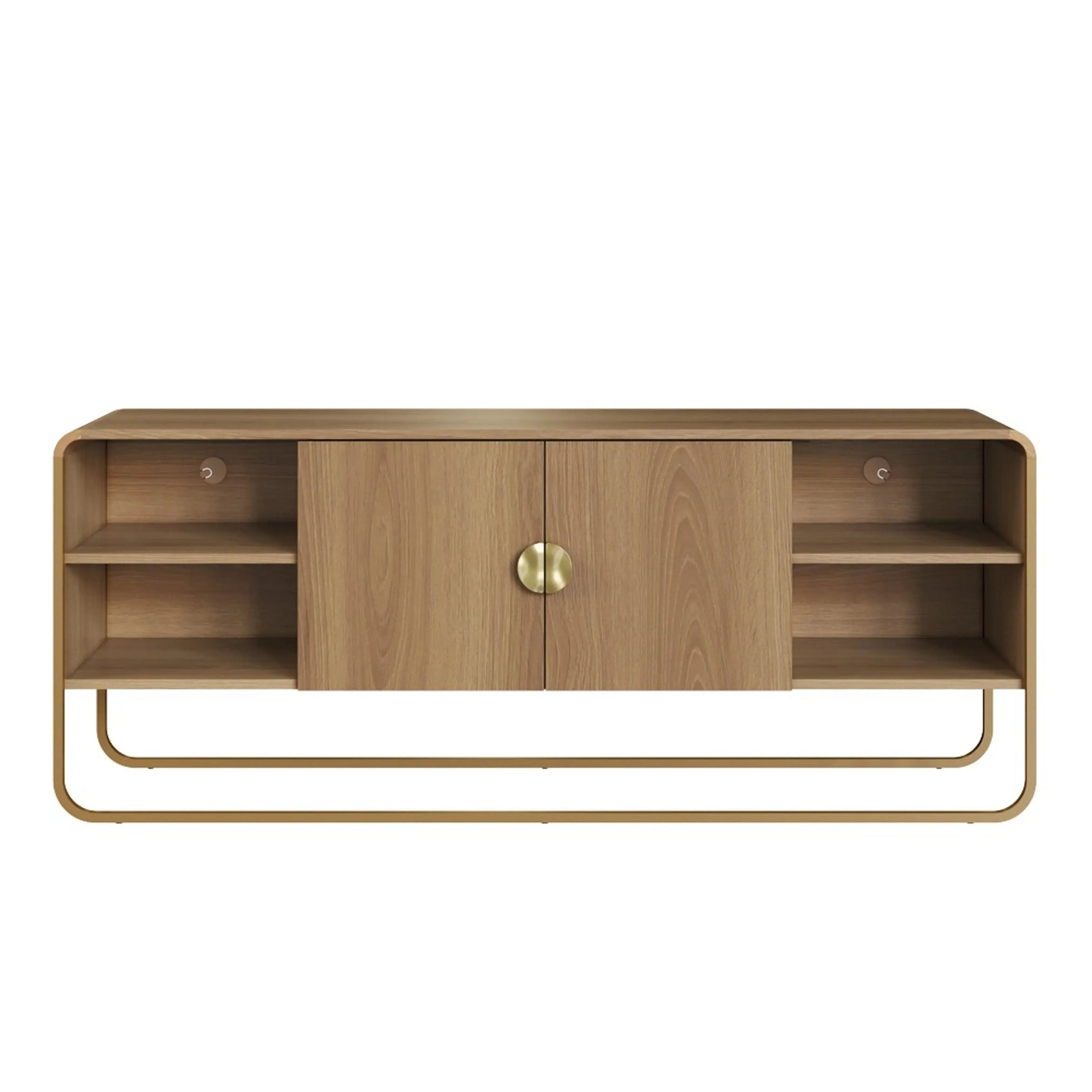 Rack Dalia 150cm 2 Portas acabamento Hanover/Dourado com pés metálicos e design orgânico