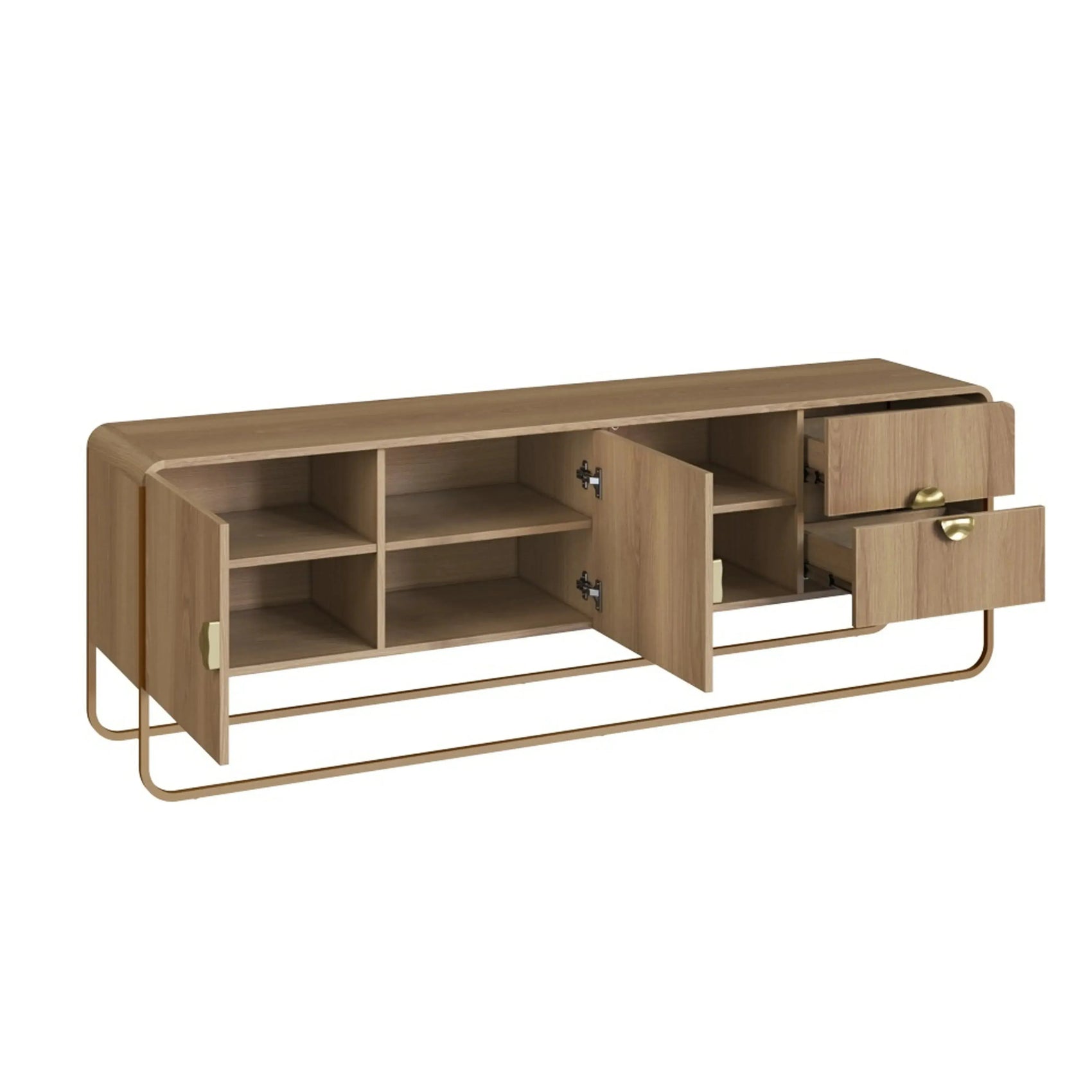 Rack Dalia 180cm 2 Portas e 2 Gavetas acabamento Hanover/Dourado com pés metálicos dourados