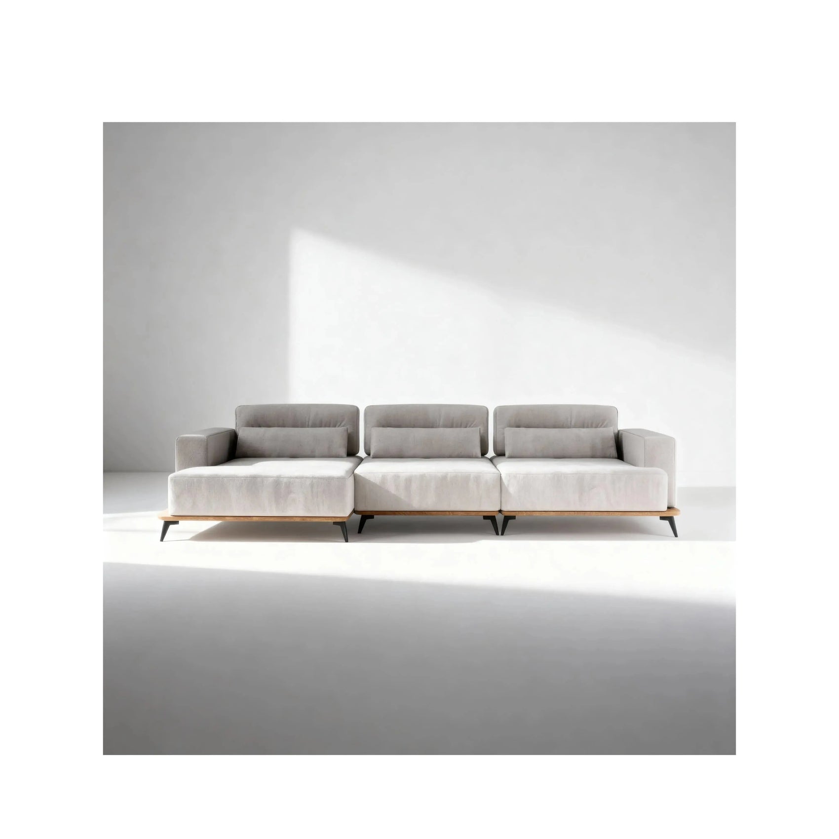 Sofá Living Liberty – sofá com chaise integrada e braços largos de design contemporâneo