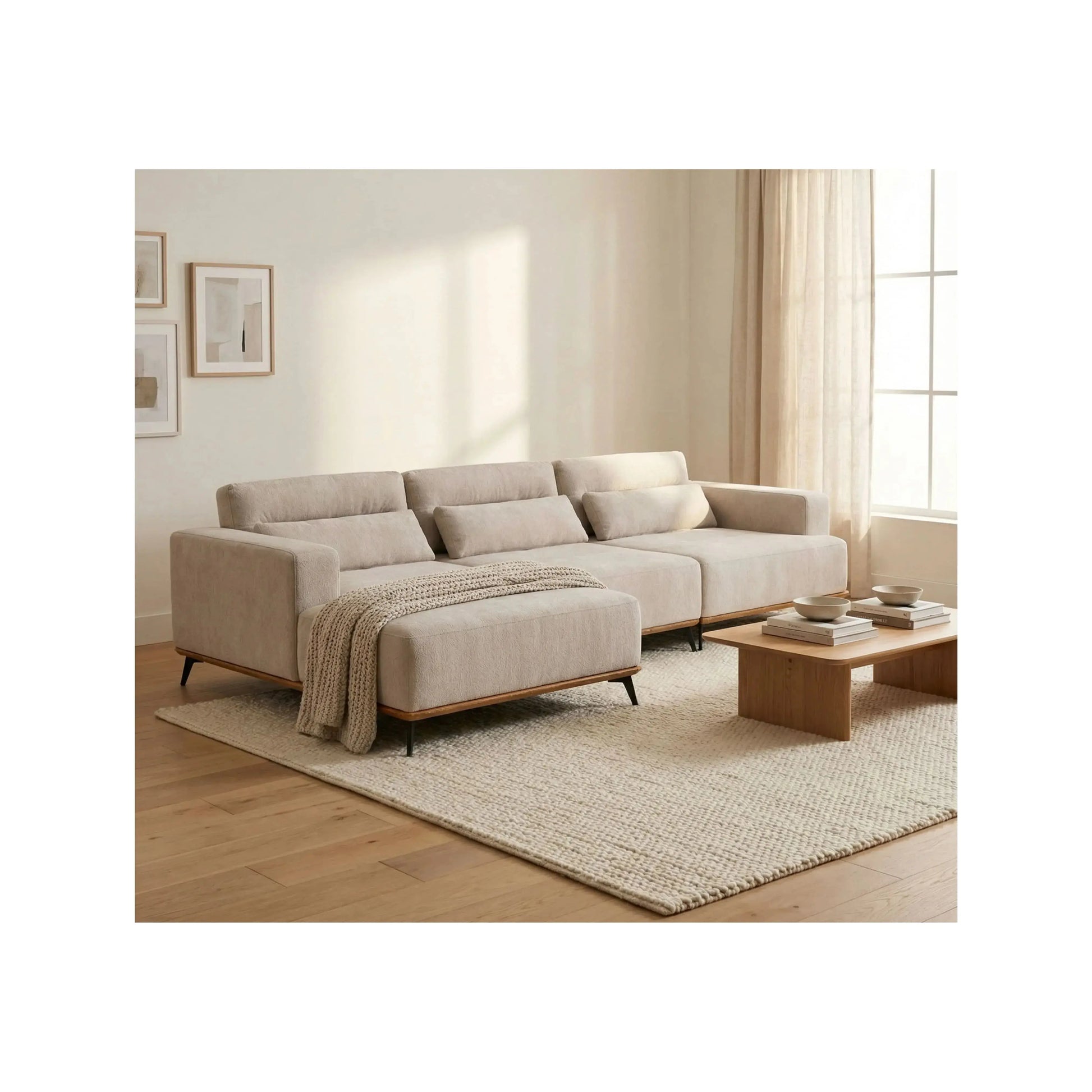 Sofá Living Liberty – sofá com chaise integrada e braços largos de design contemporâneo