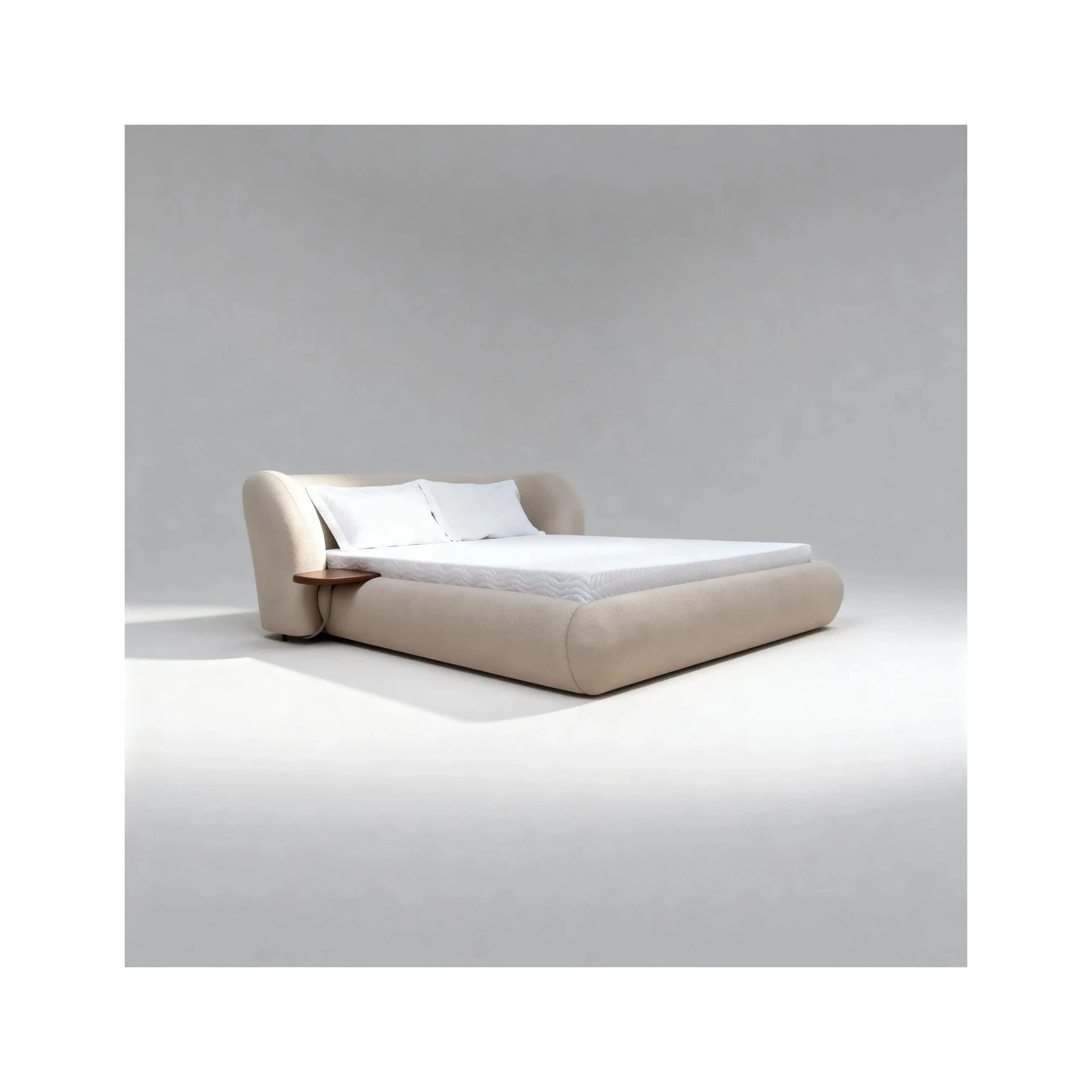 Cama Lírio – cama estofada com design orgânico e cabeceira de 90 cm