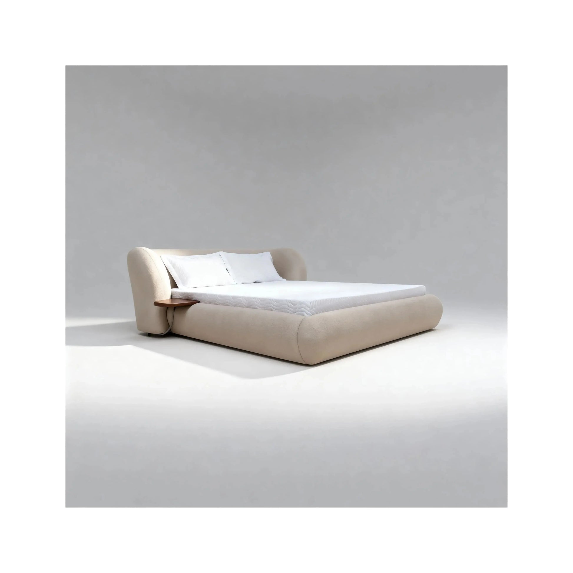 Cama Lírio – cama estofada com design orgânico e cabeceira de 90 cm