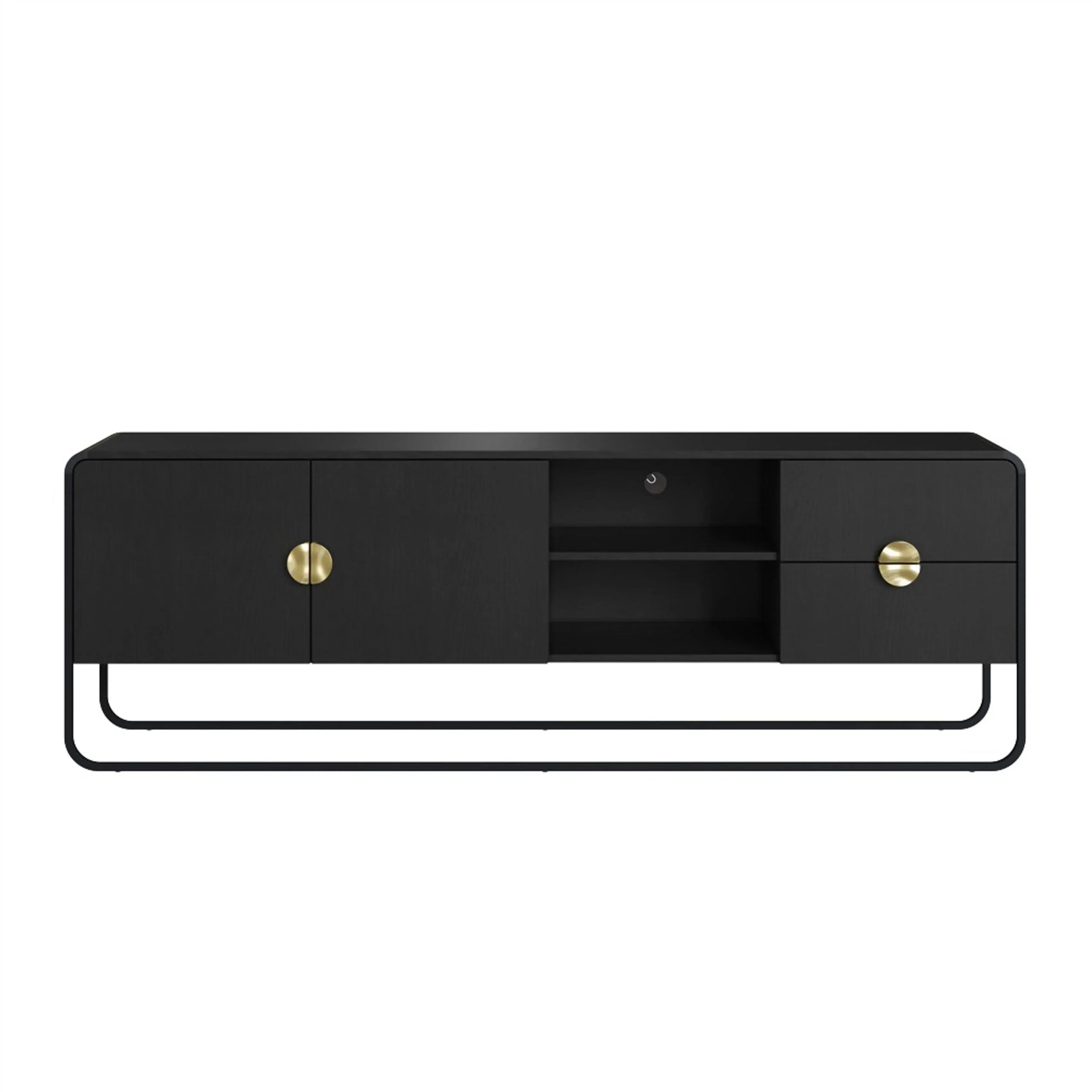 Rack Dalia 180cm 2 Portas e 2 Gavetas acabamento Nero/Preto com pés metálicos