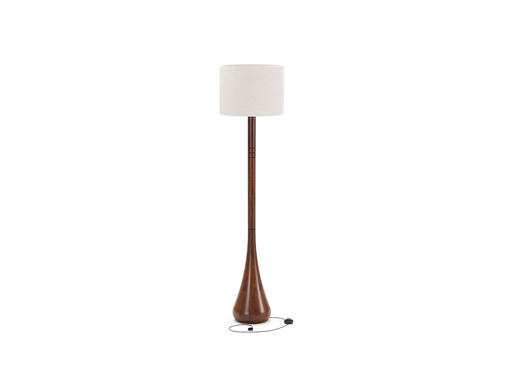 Luminária de mesa com cúpula de tecido branca e haste marrom escura