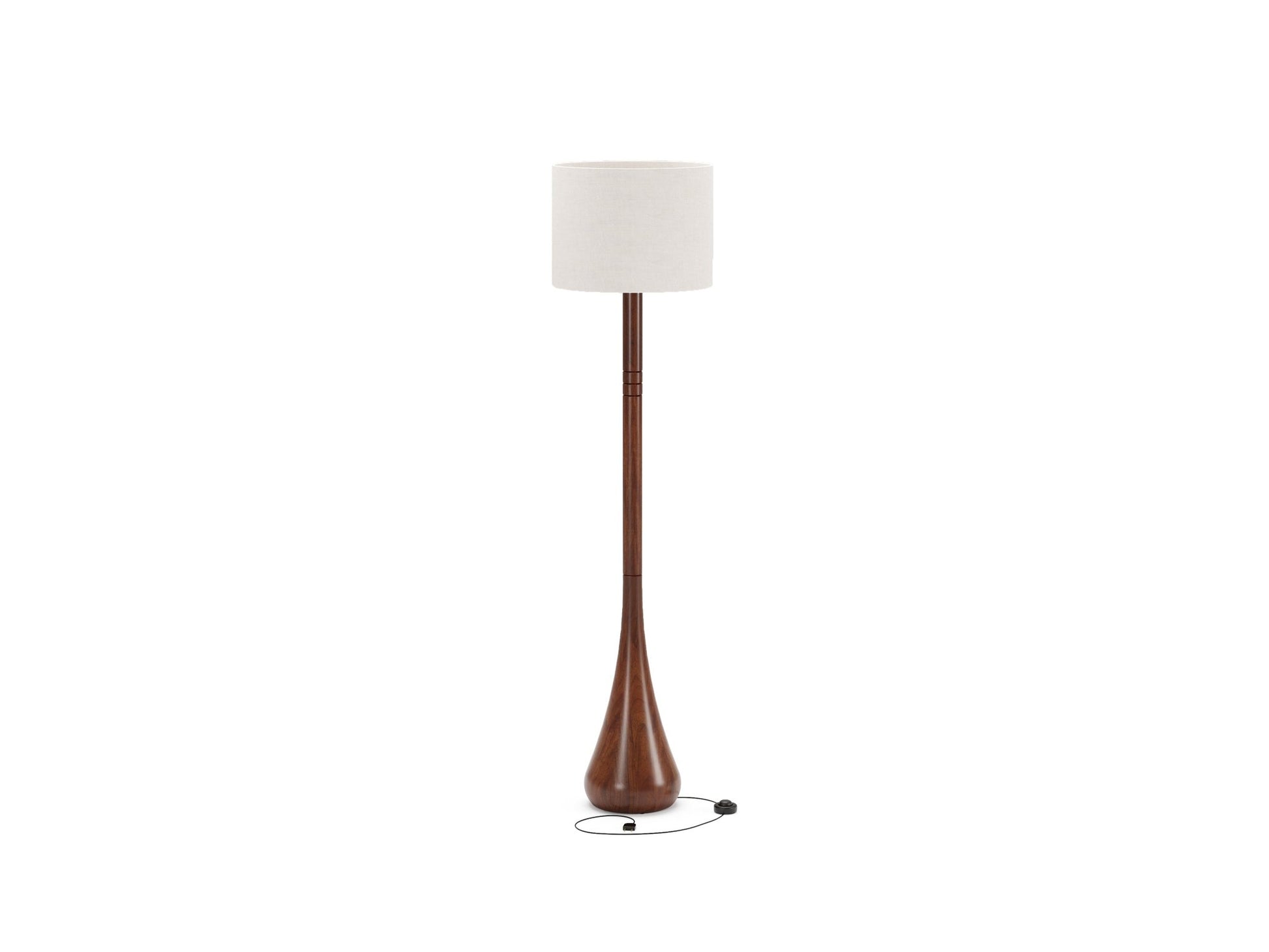 Luminária de mesa com cúpula de tecido branca e haste marrom escura