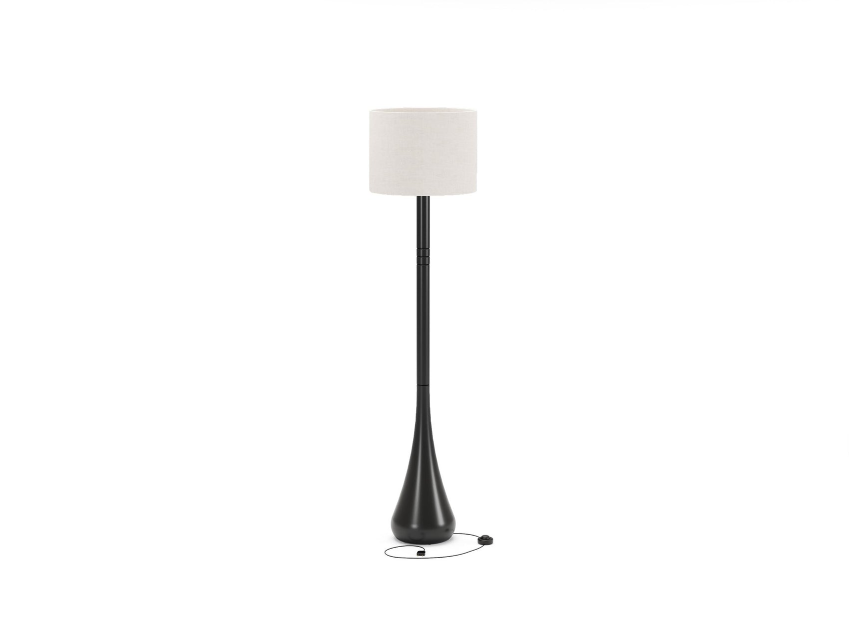 Luminária de mesa com cúpula de tecido branca e haste preta