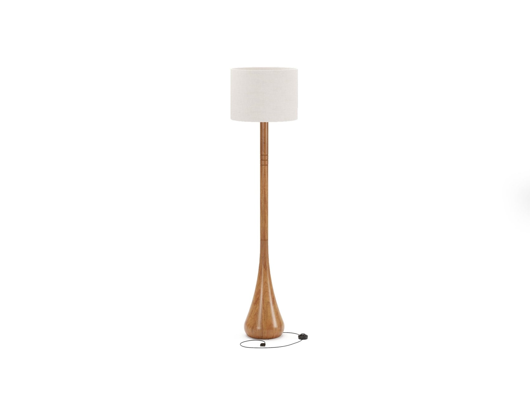 Luminária de mesa com cúpula de tecido branca e base/haste marrom